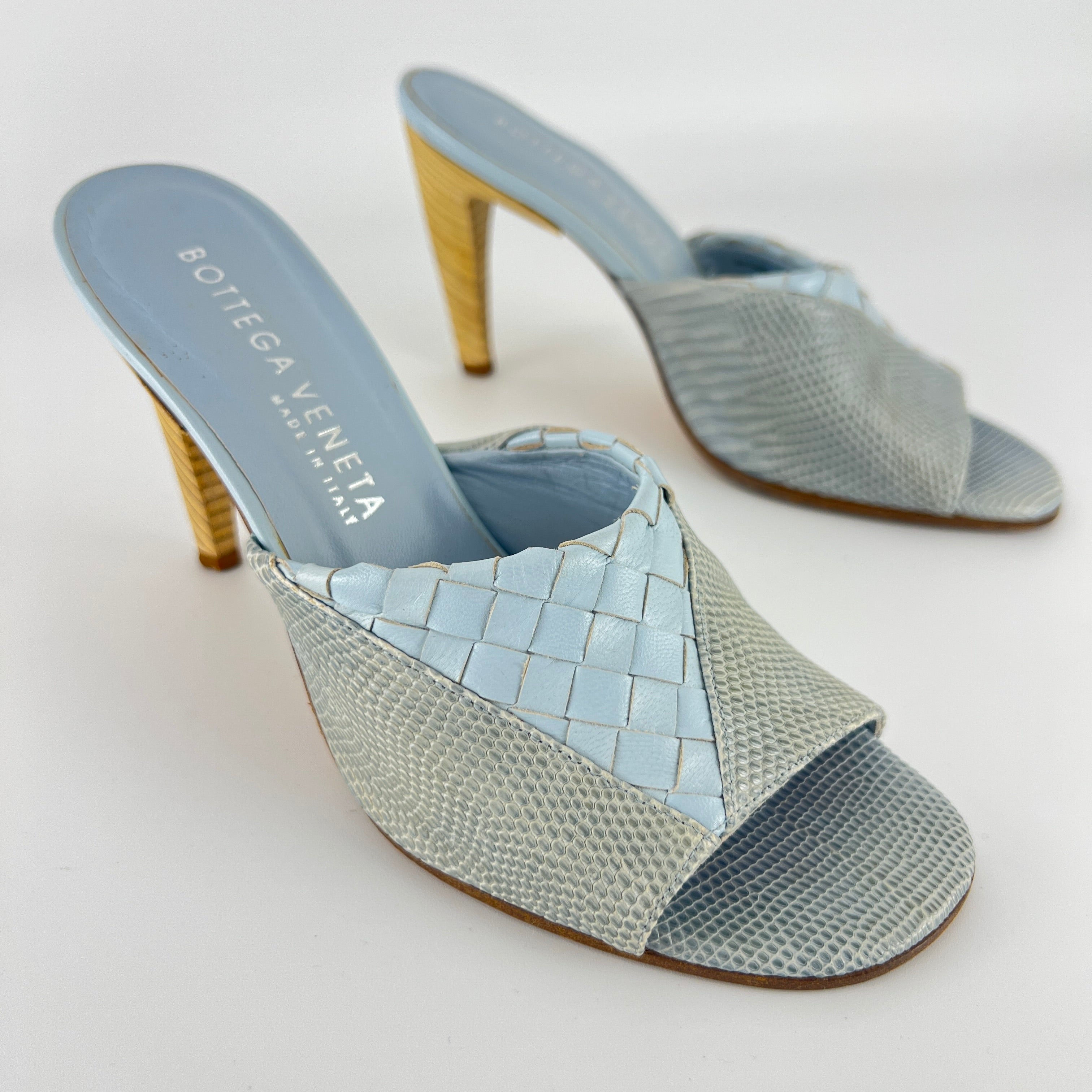Bottega Veneta | Intrecciato Ice Blue Exotic Leather Slide Sandal Mules (35)