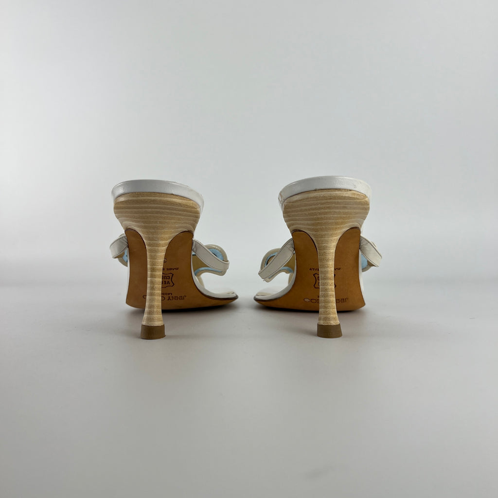 Jimmy Choo | Vintage White Leather Blue PVC Star Thong Heels (37)