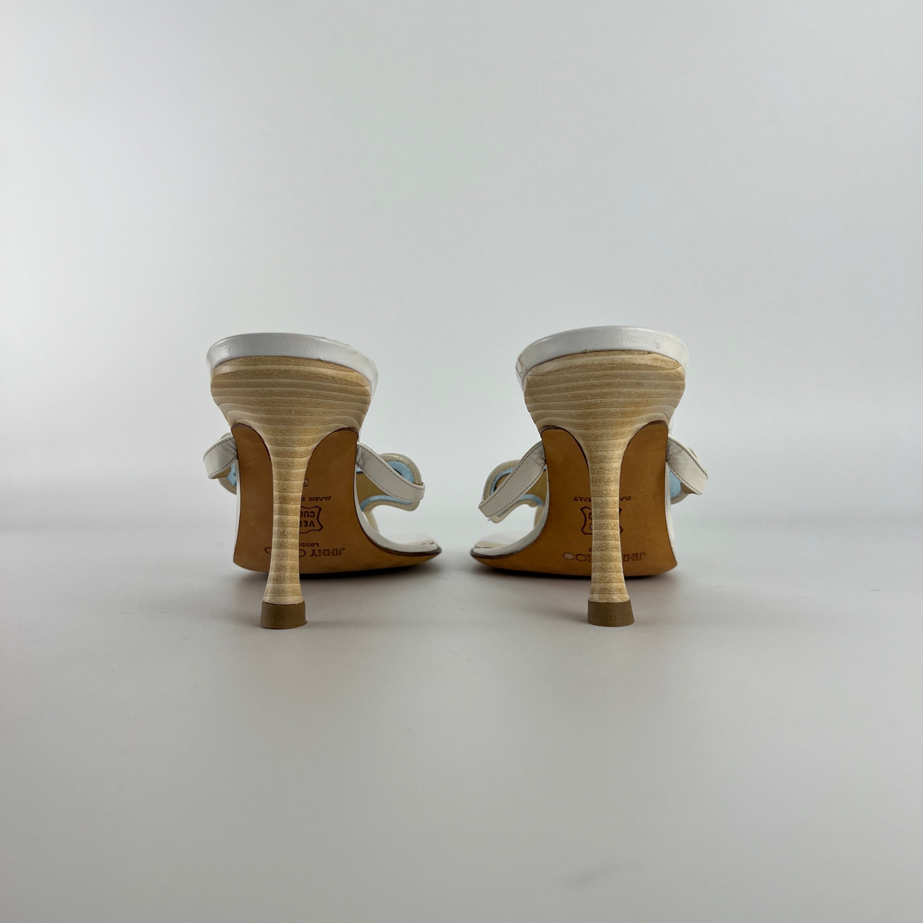 Jimmy Choo | Vintage White Leather Blue PVC Star Thong Heels (37)