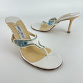 Jimmy Choo | Vintage White Leather Blue PVC Star Thong Heels (37)