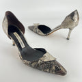 Manolo Blahnik | Silver Snake Print Leather Knot Pointed Toe D'Orsay (36.5)