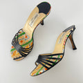 Jimmy Choo | Paisley Green Yellow Pattern Insole Black Strappy Mules  (37)