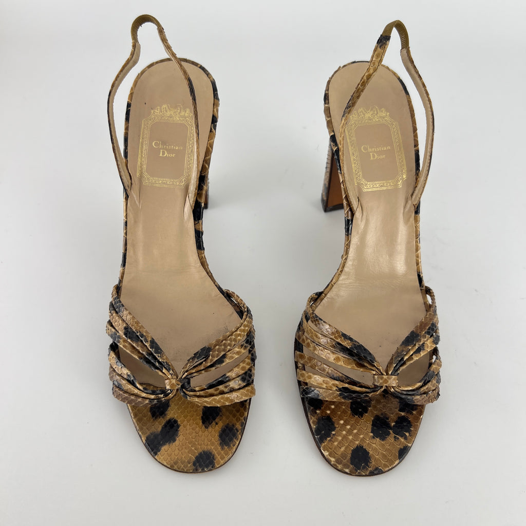 Dior | Vintage Snake Leather Animal Print Slingback Sandal Heels (37.5)