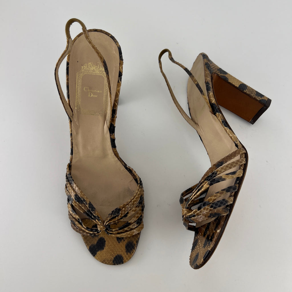 Dior | Vintage Snake Leather Animal Print Slingback Sandal Heels (37.5)