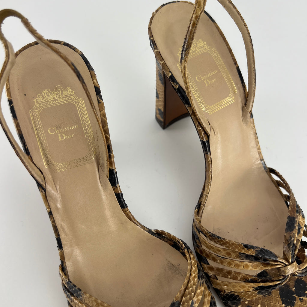 Dior | Vintage Snake Leather Animal Print Slingback Sandal Heels (37.5)