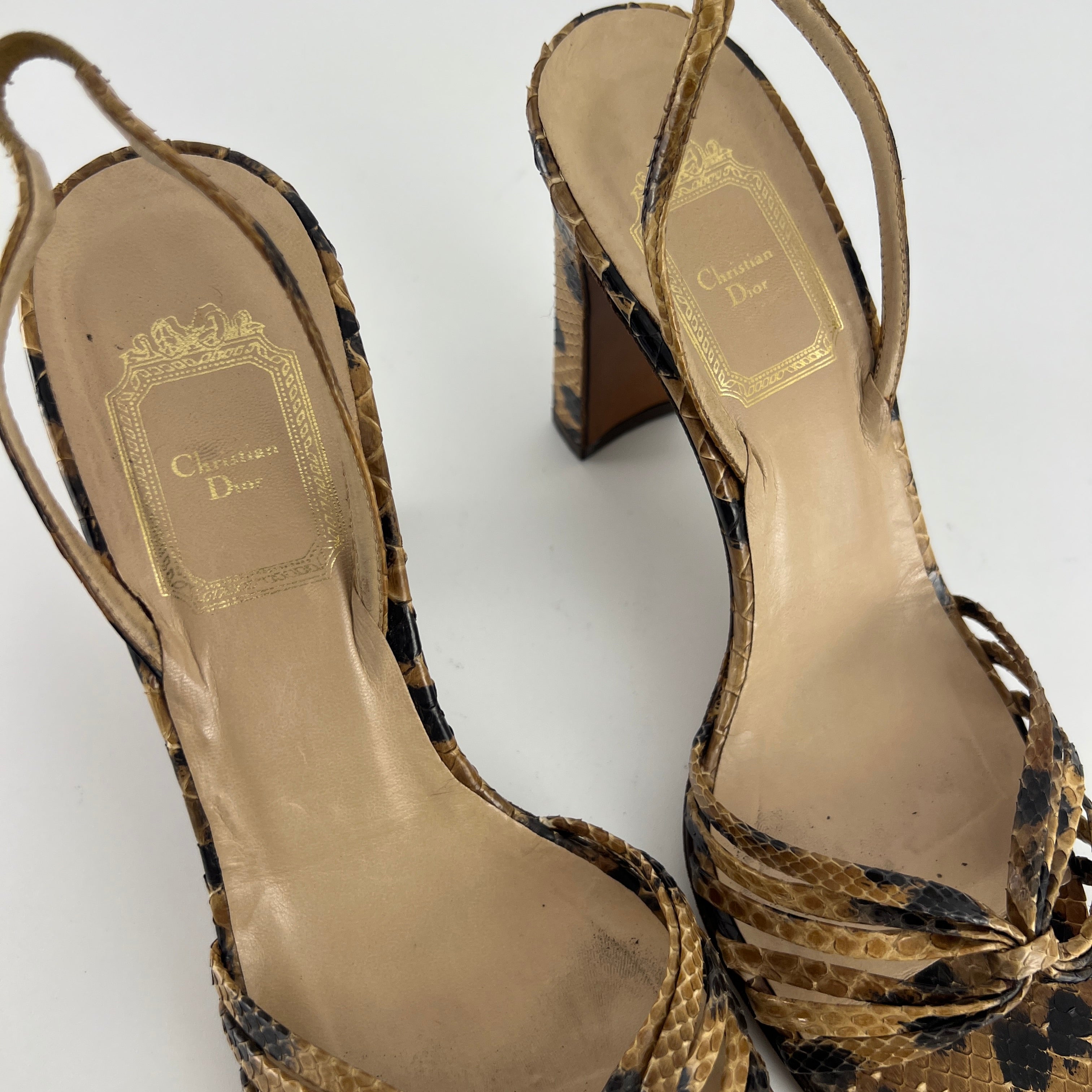 Dior | Vintage Snake Leather Animal Print Slingback Sandal Heels (37.5)