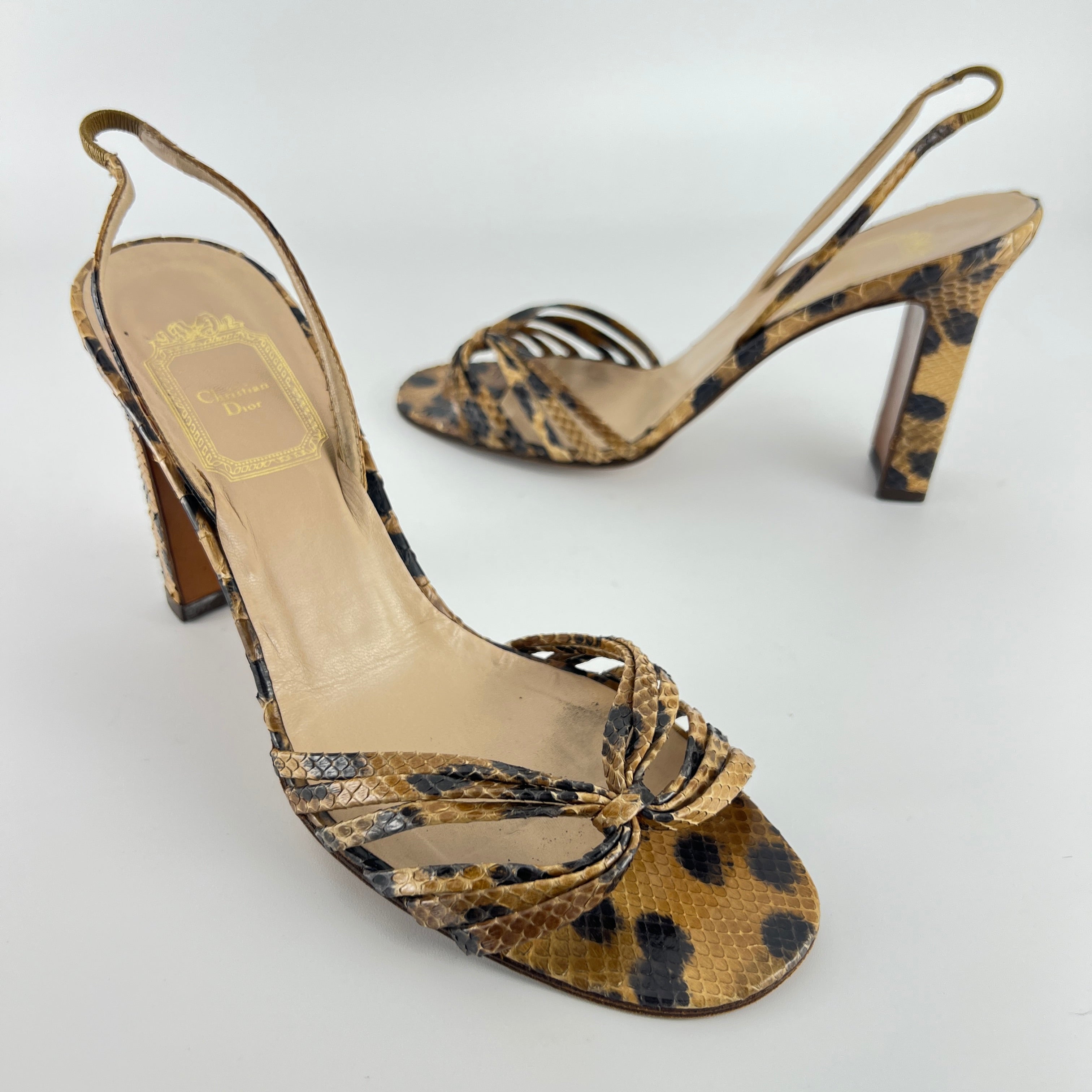 Dior | Vintage Snake Leather Animal Print Slingback Sandal Heels (37.5)