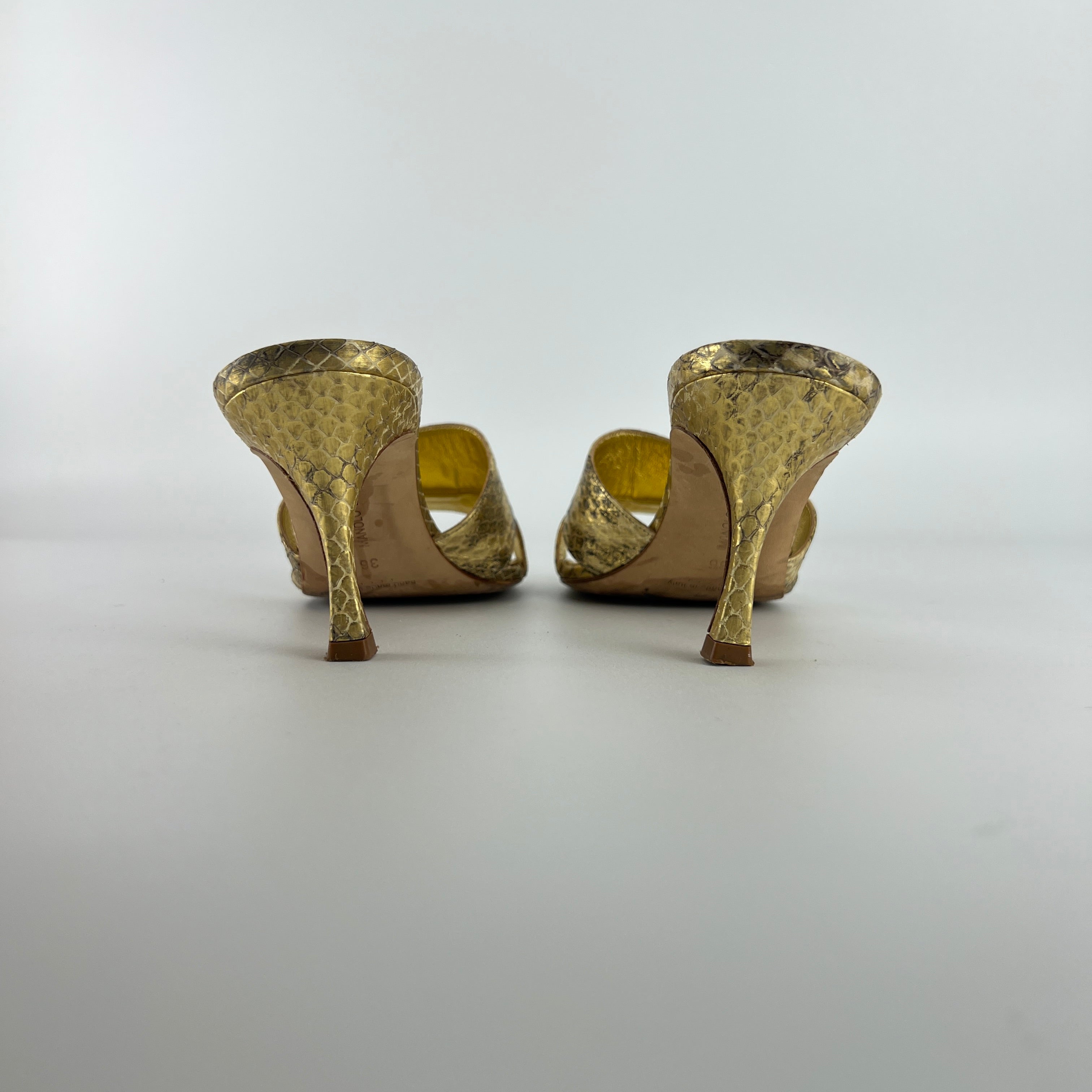 Manolo Blahnik | Iacopo 70 Gold Snake Embossed Leather Slide Mule (36)