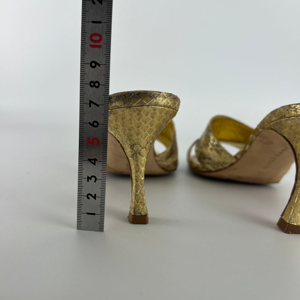 Manolo Blahnik | Iacopo 70 Gold Snake Embossed Leather Slide Mule (36)