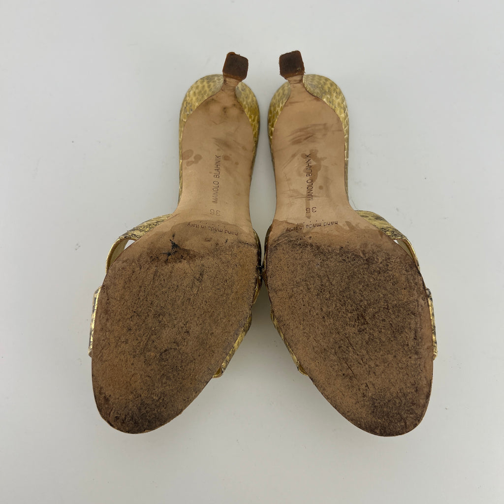 Manolo Blahnik | Iacopo 70 Gold Snake Embossed Leather Slide Mule (36)