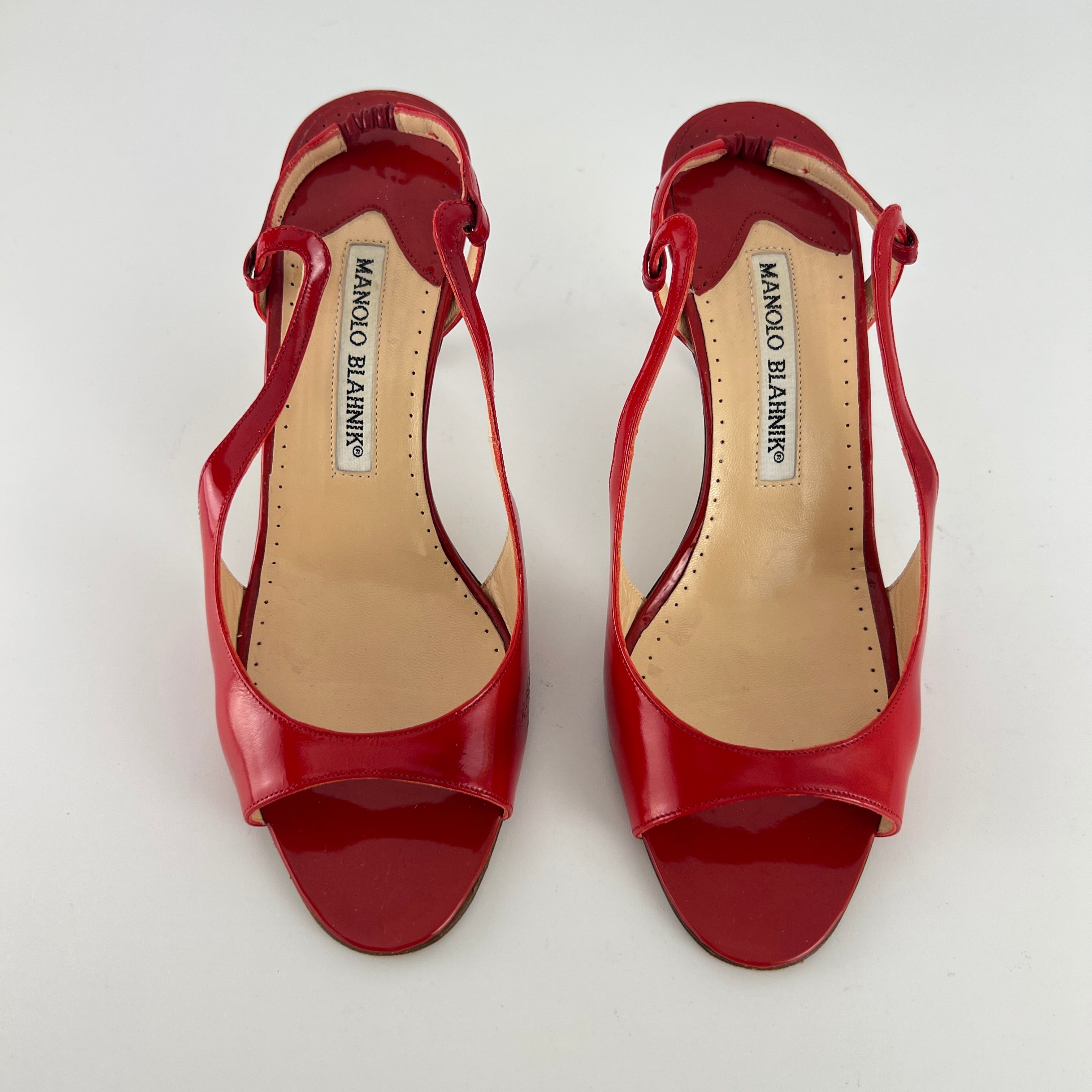 Manolo Blahnik | Red Patent Leather Slingback Sandal Heels (36.5)