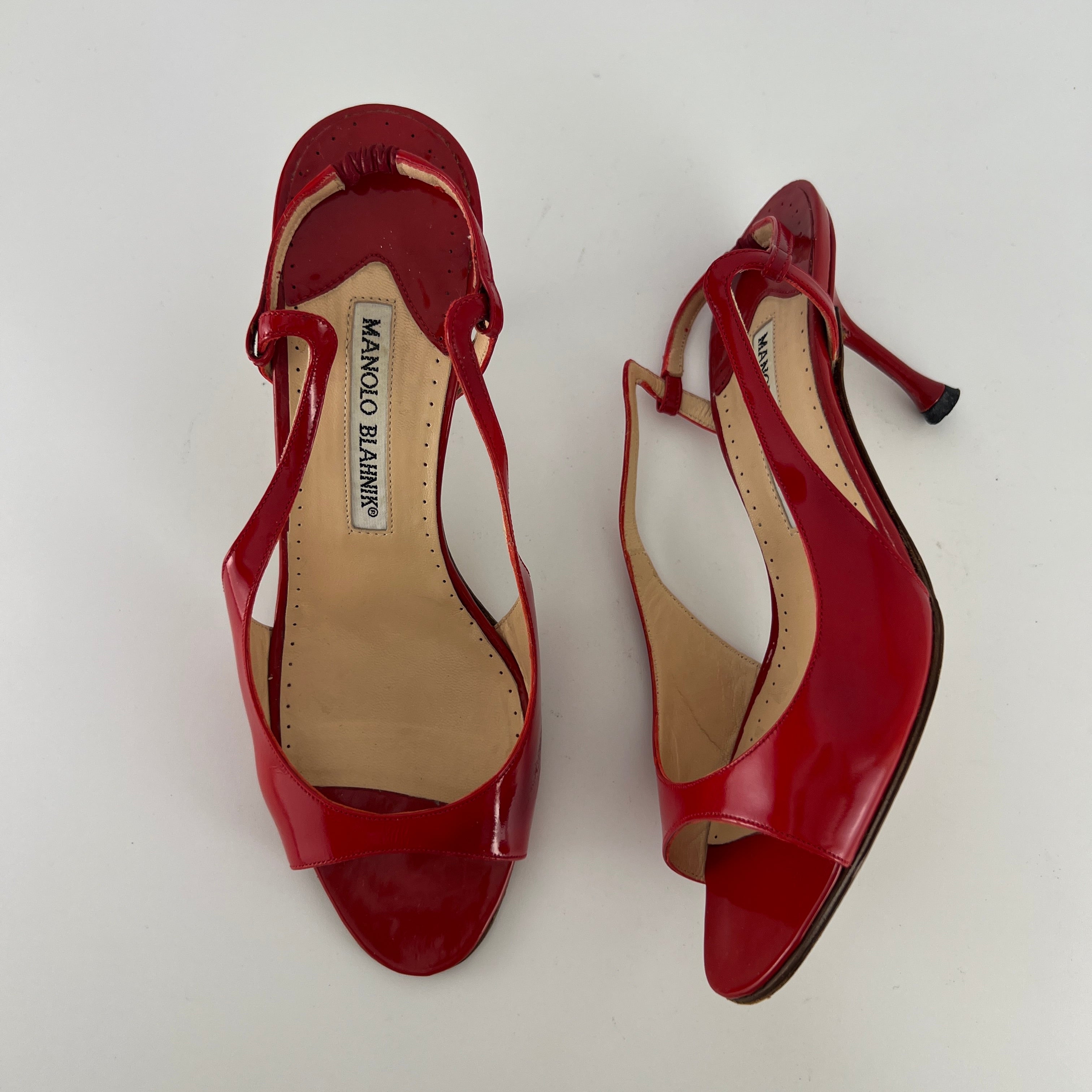 Manolo Blahnik | Red Patent Leather Slingback Sandal Heels (36.5)