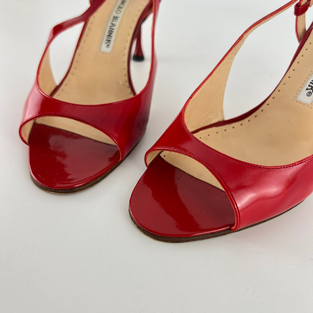 Manolo Blahnik | Red Patent Leather Slingback Sandal Heels (36.5)