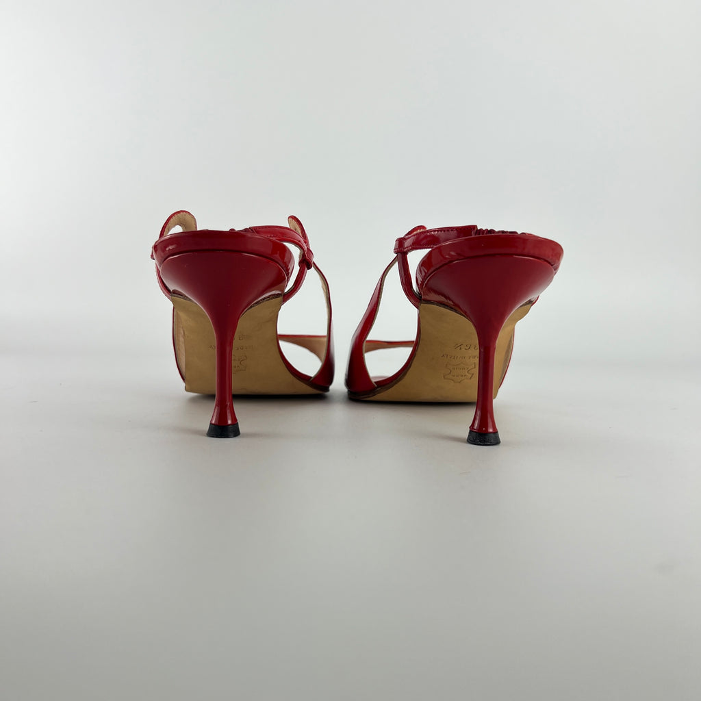 Manolo Blahnik | Red Patent Leather Slingback Sandal Heels (36.5)