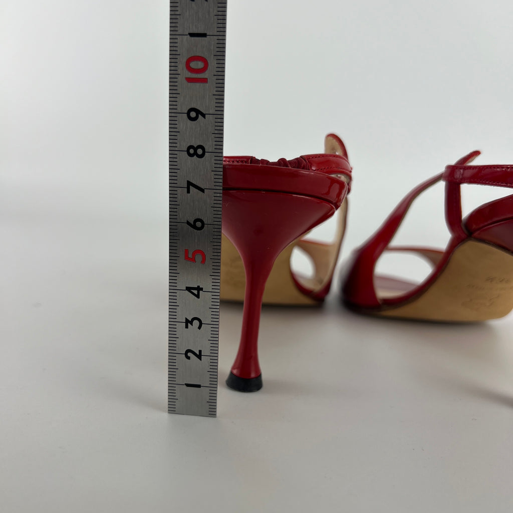 Manolo Blahnik | Red Patent Leather Slingback Sandal Heels (36.5)