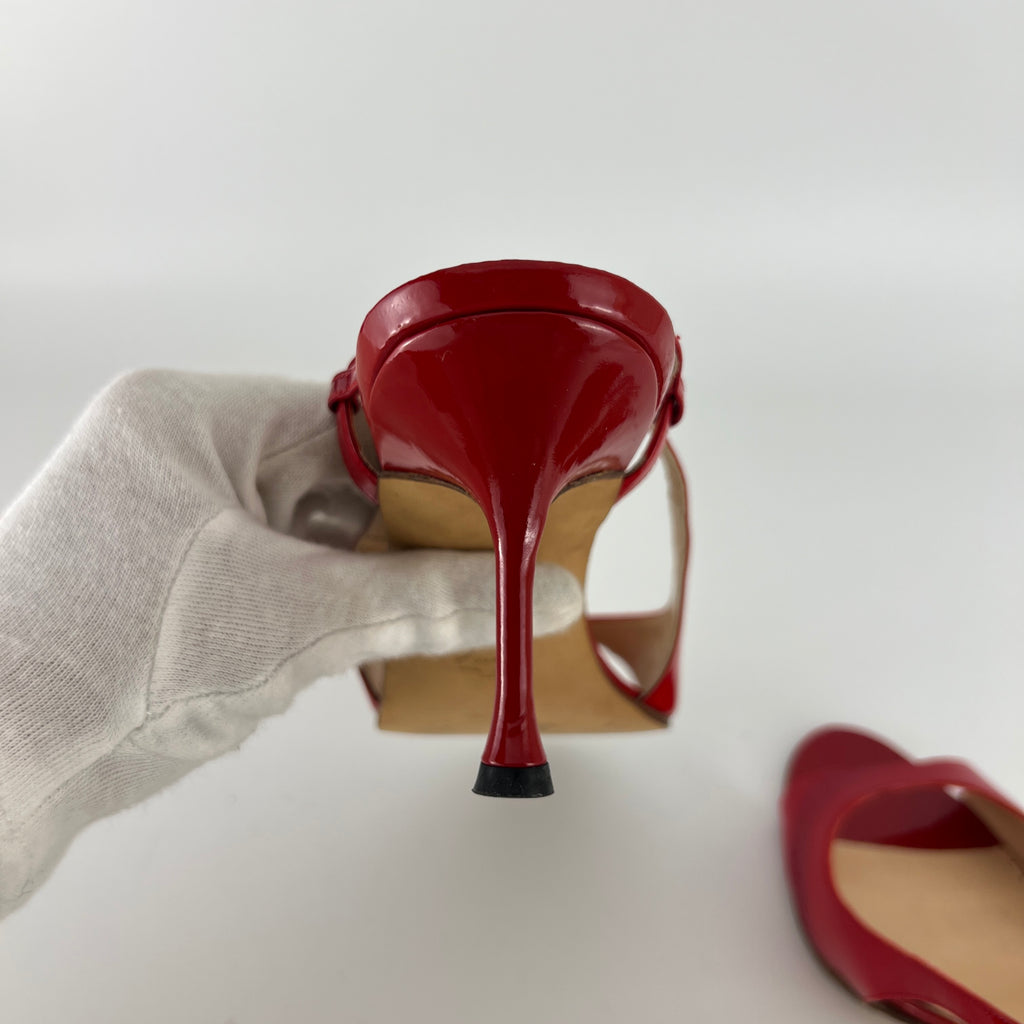 Manolo Blahnik | Red Patent Leather Slingback Sandal Heels (36.5)