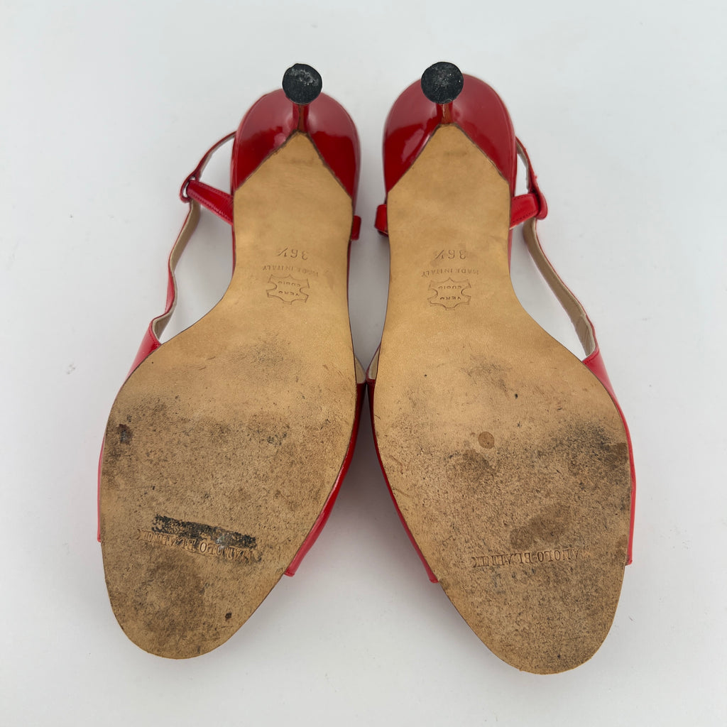Manolo Blahnik | Red Patent Leather Slingback Sandal Heels (36.5)