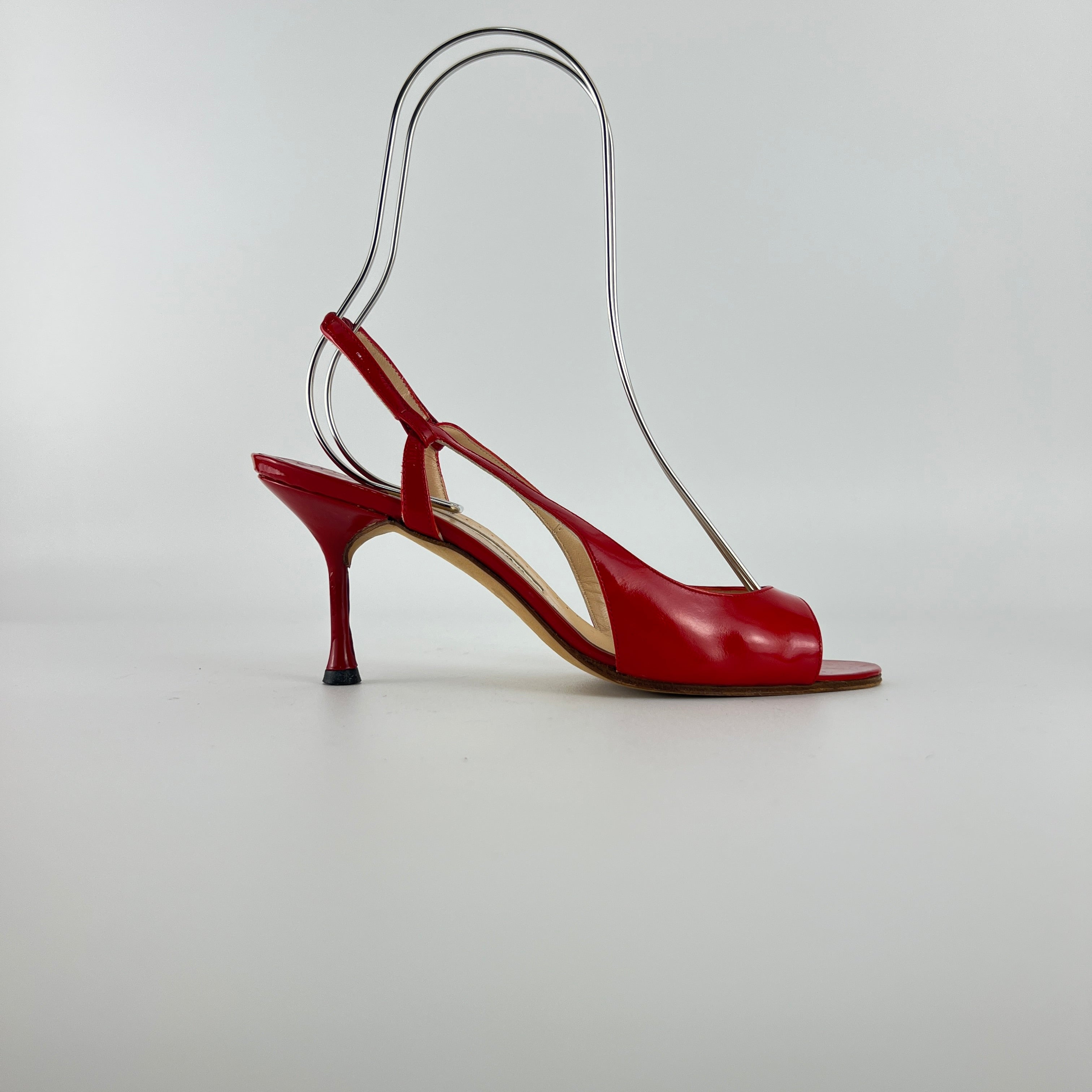 Manolo Blahnik | Red Patent Leather Slingback Sandal Heels (36.5)