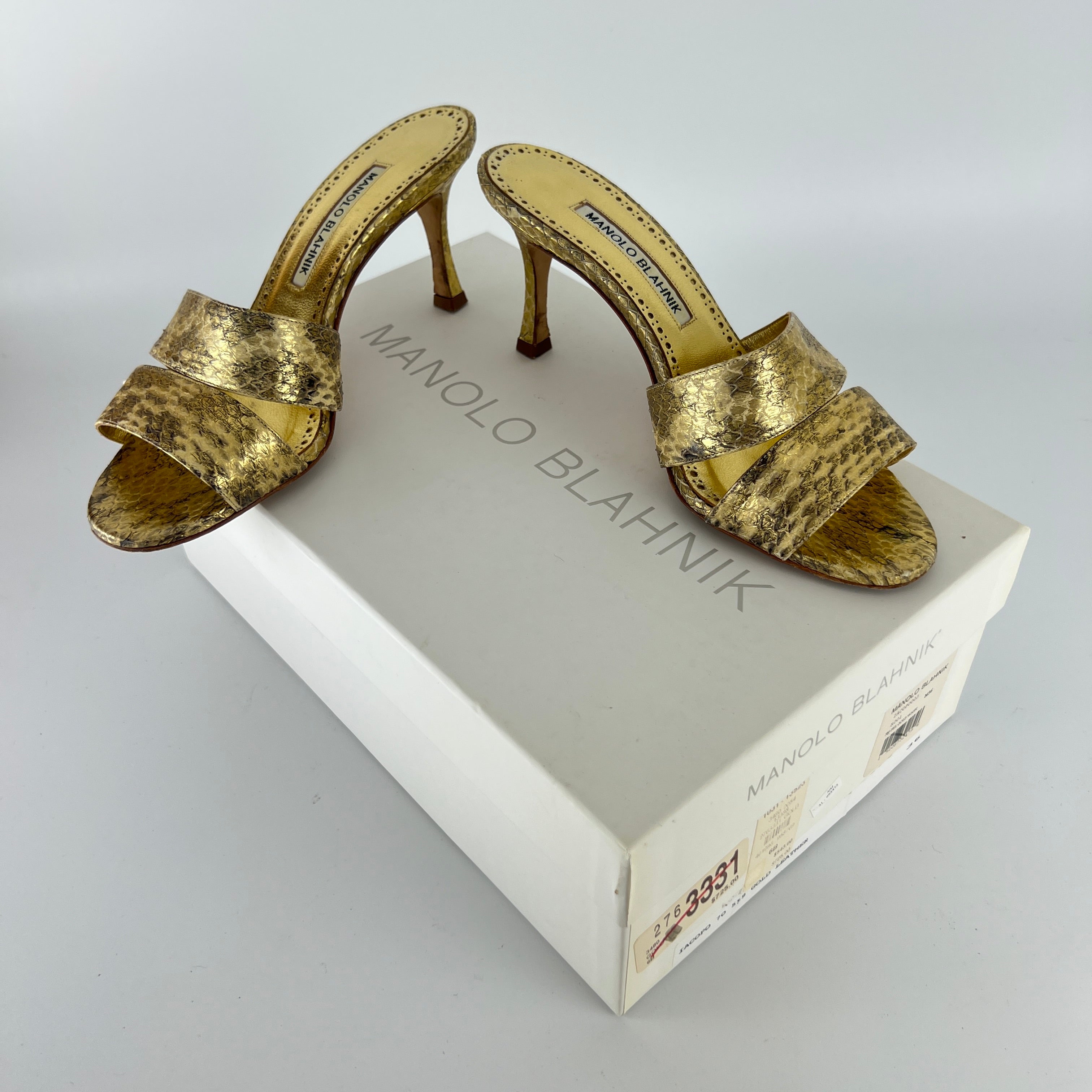 Manolo Blahnik | Iacopo 70 Gold Snake Embossed Leather Slide Mule (36)