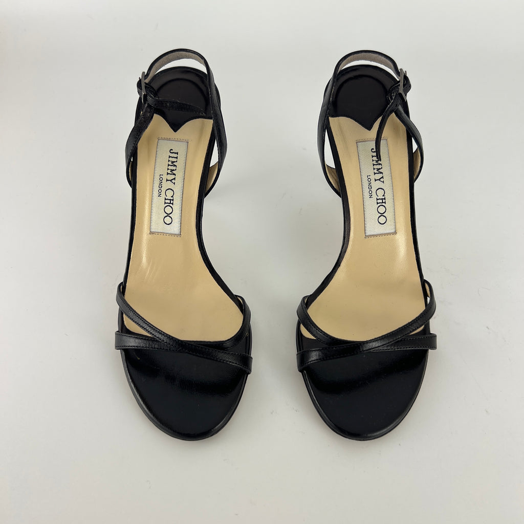 Jimmy Choo | Black Leather Strappy Slingback Sandal Heels (35.5)