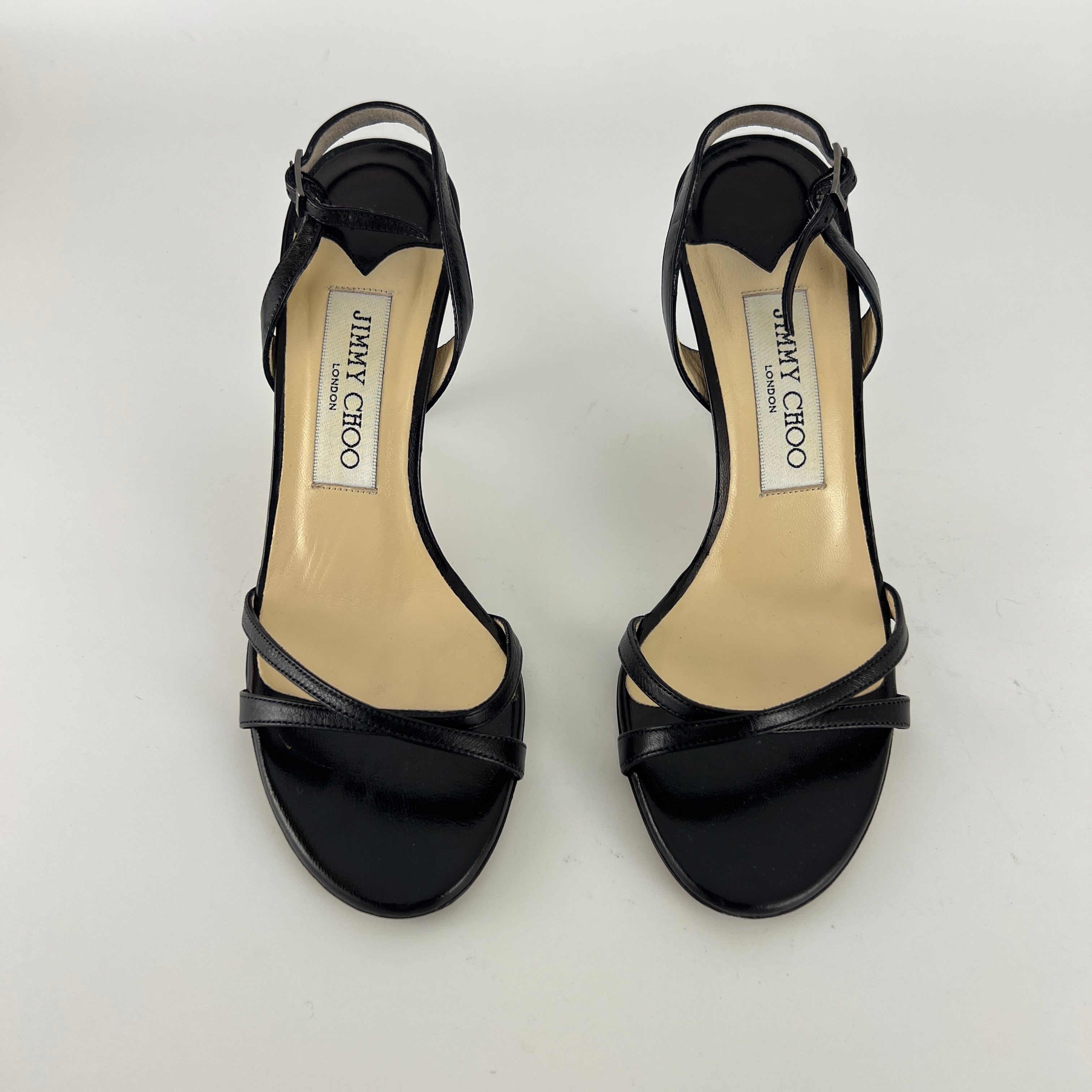 Jimmy Choo | Black Leather Strappy Slingback Sandal Heels (35.5)