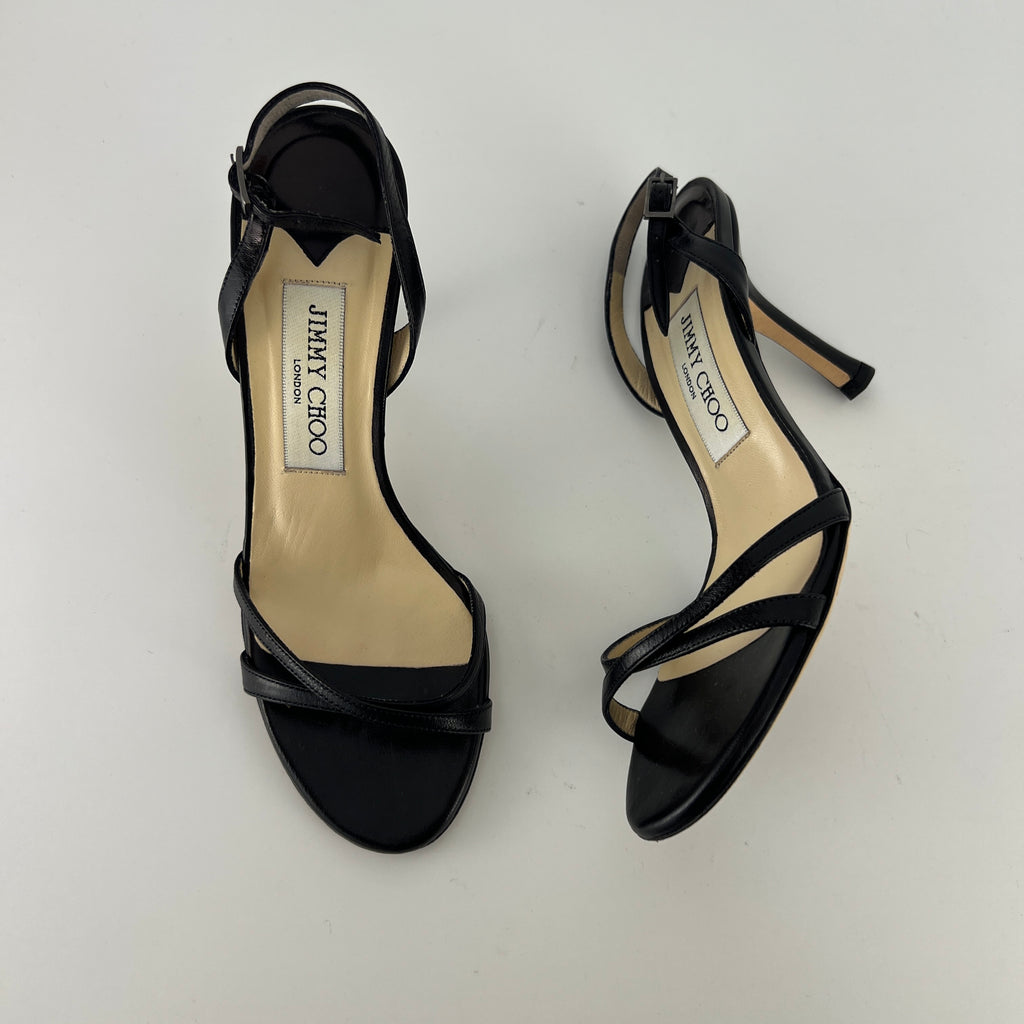 Jimmy Choo | Black Leather Strappy Slingback Sandal Heels (35.5)