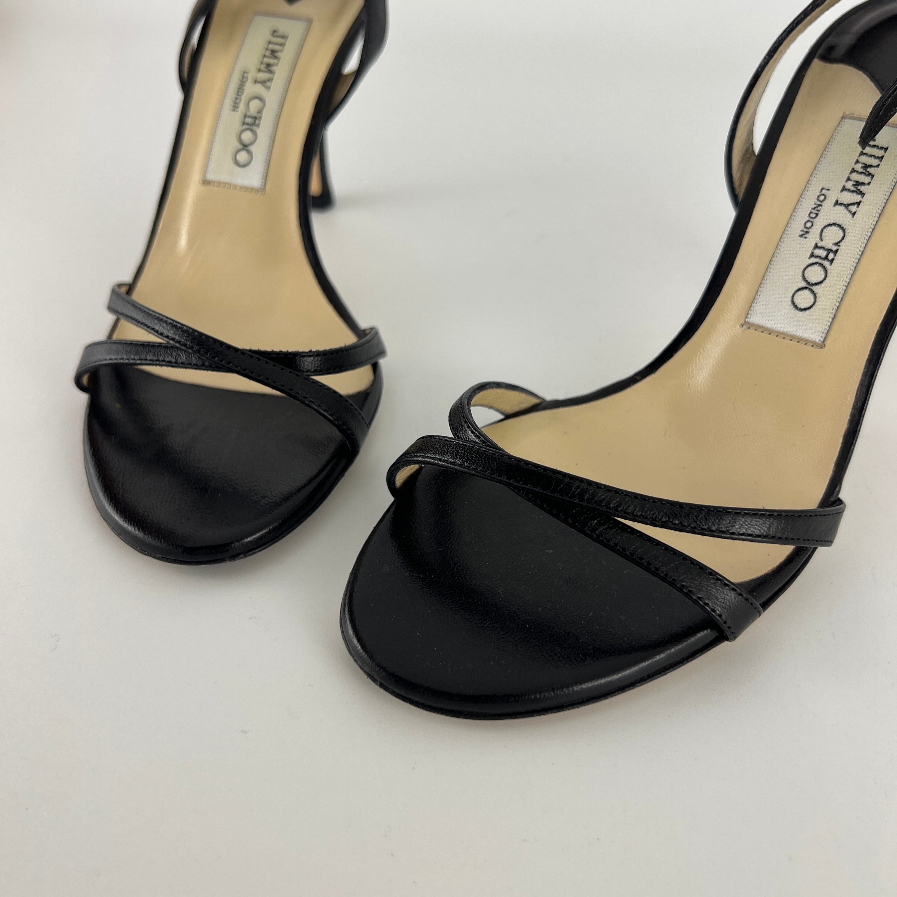 Jimmy Choo | Black Leather Strappy Slingback Sandal Heels (35.5)