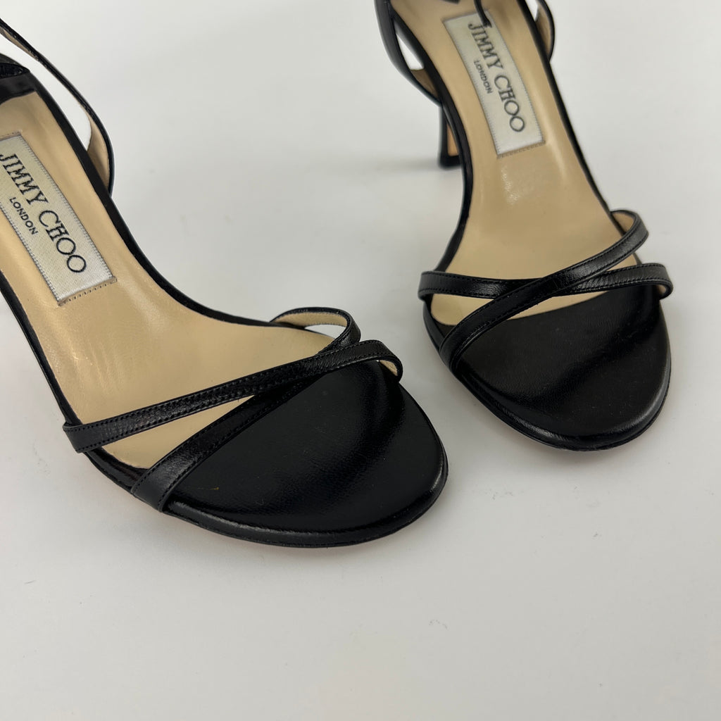 Jimmy Choo | Black Leather Strappy Slingback Sandal Heels (35.5)