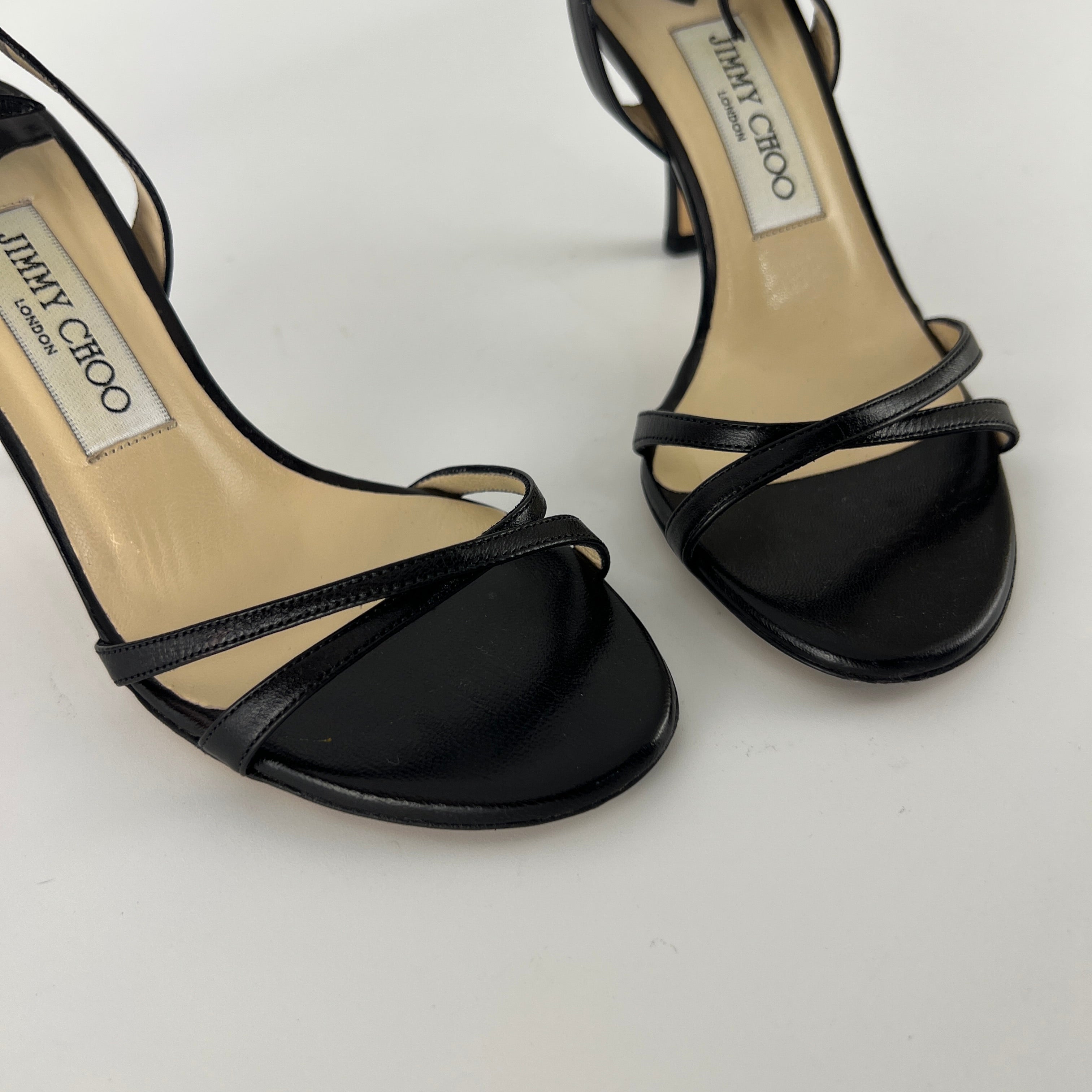 Jimmy Choo | Black Leather Strappy Slingback Sandal Heels (35.5)