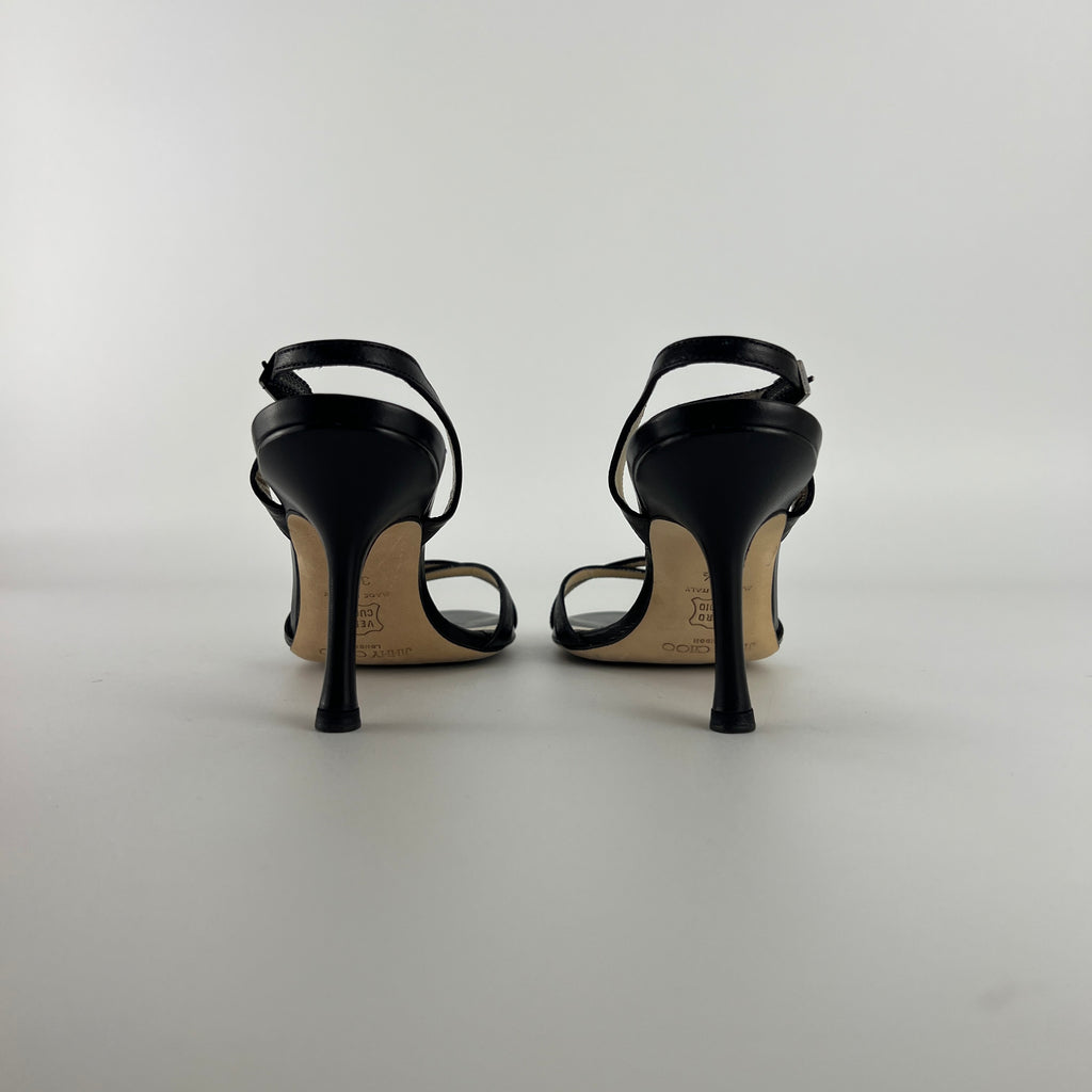 Jimmy Choo | Black Leather Strappy Slingback Sandal Heels (35.5)
