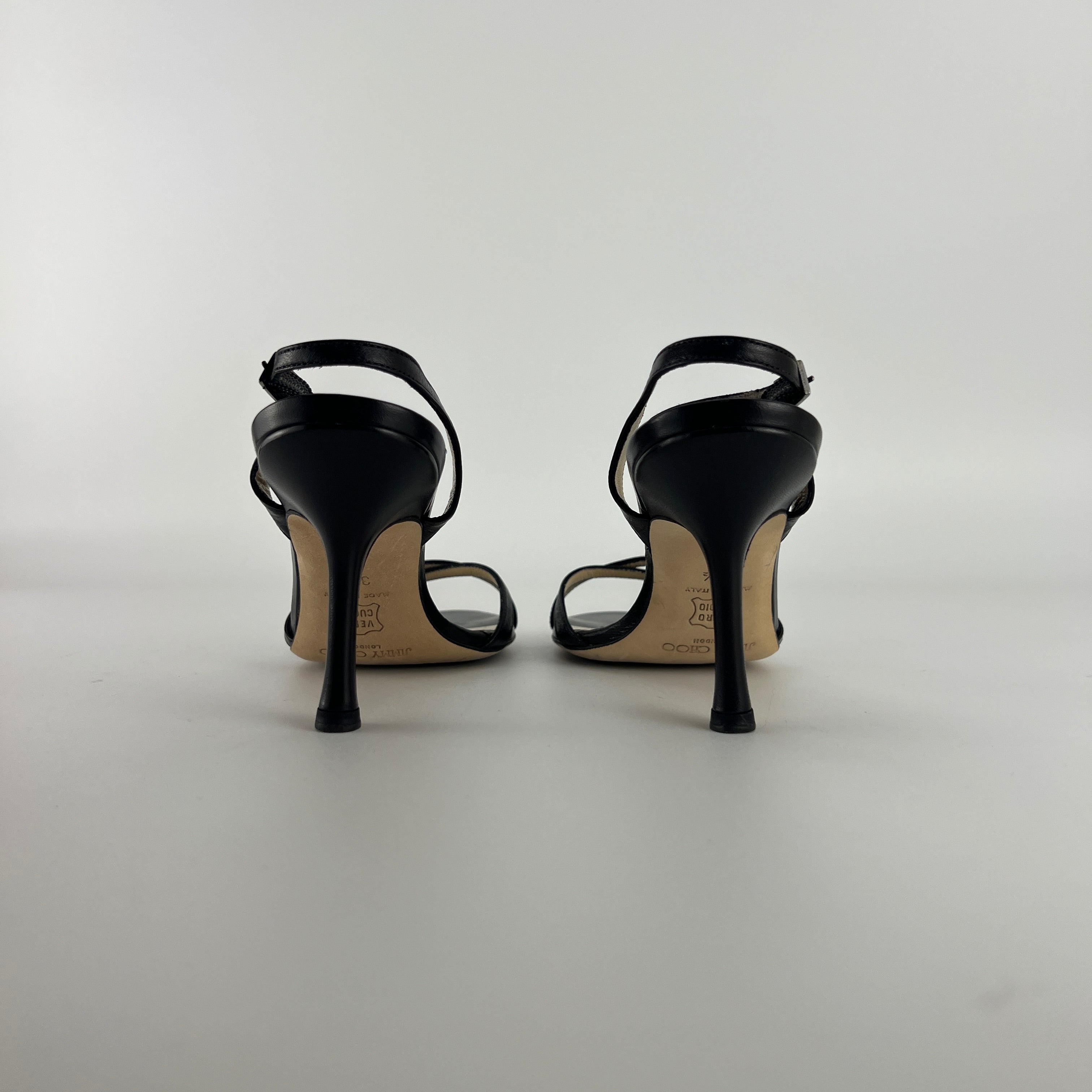 Jimmy Choo | Black Leather Strappy Slingback Sandal Heels (35.5)