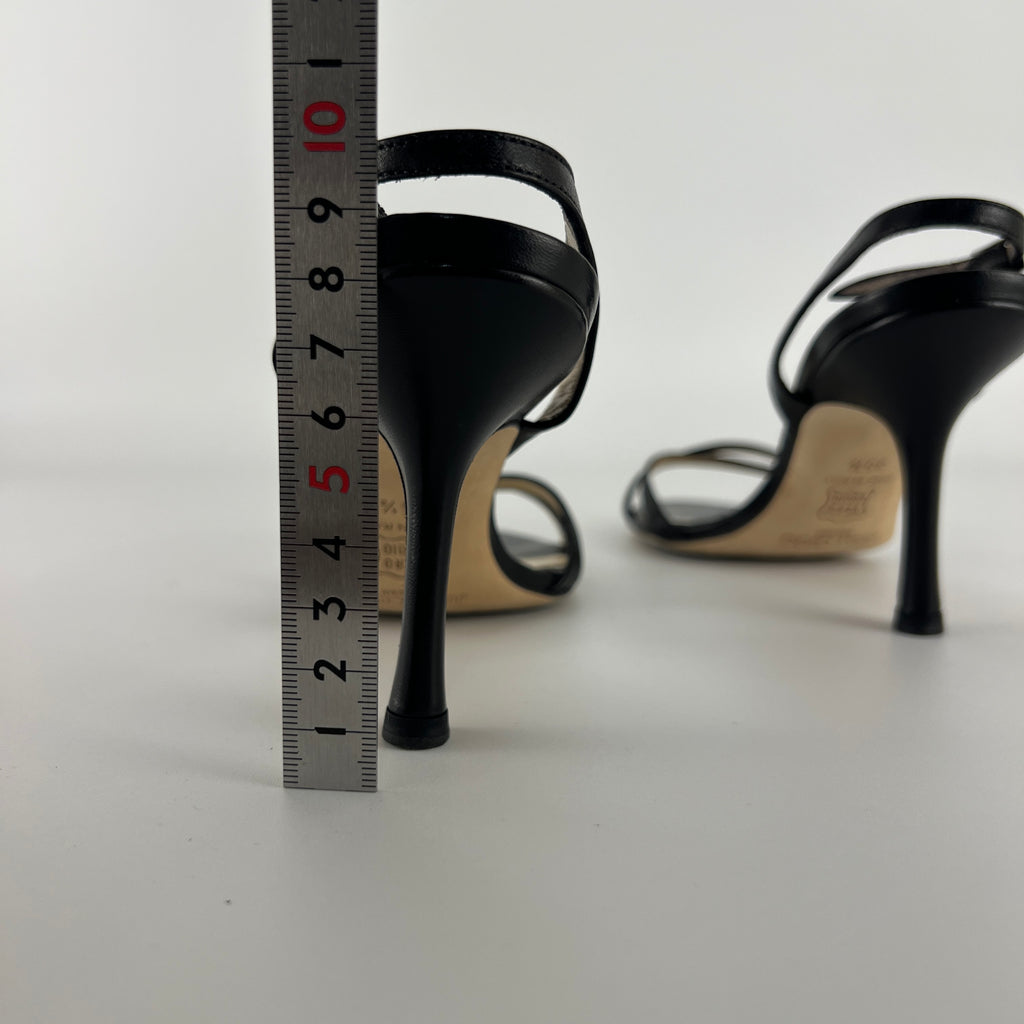 Jimmy Choo | Black Leather Strappy Slingback Sandal Heels (35.5)