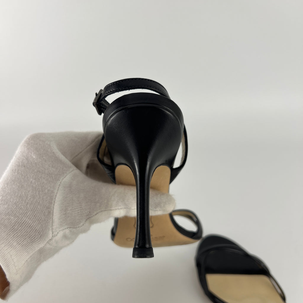 Jimmy Choo | Black Leather Strappy Slingback Sandal Heels (35.5)