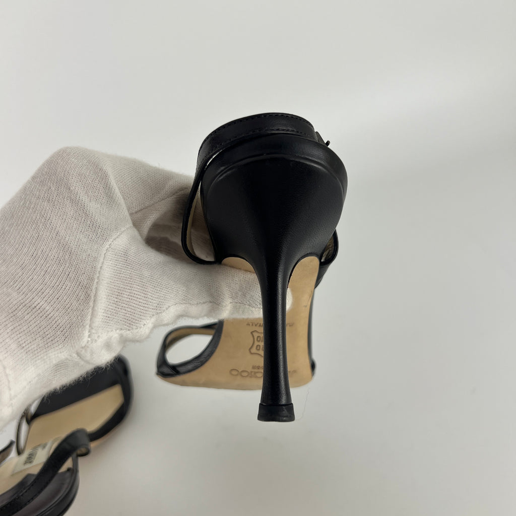 Jimmy Choo | Black Leather Strappy Slingback Sandal Heels (35.5)