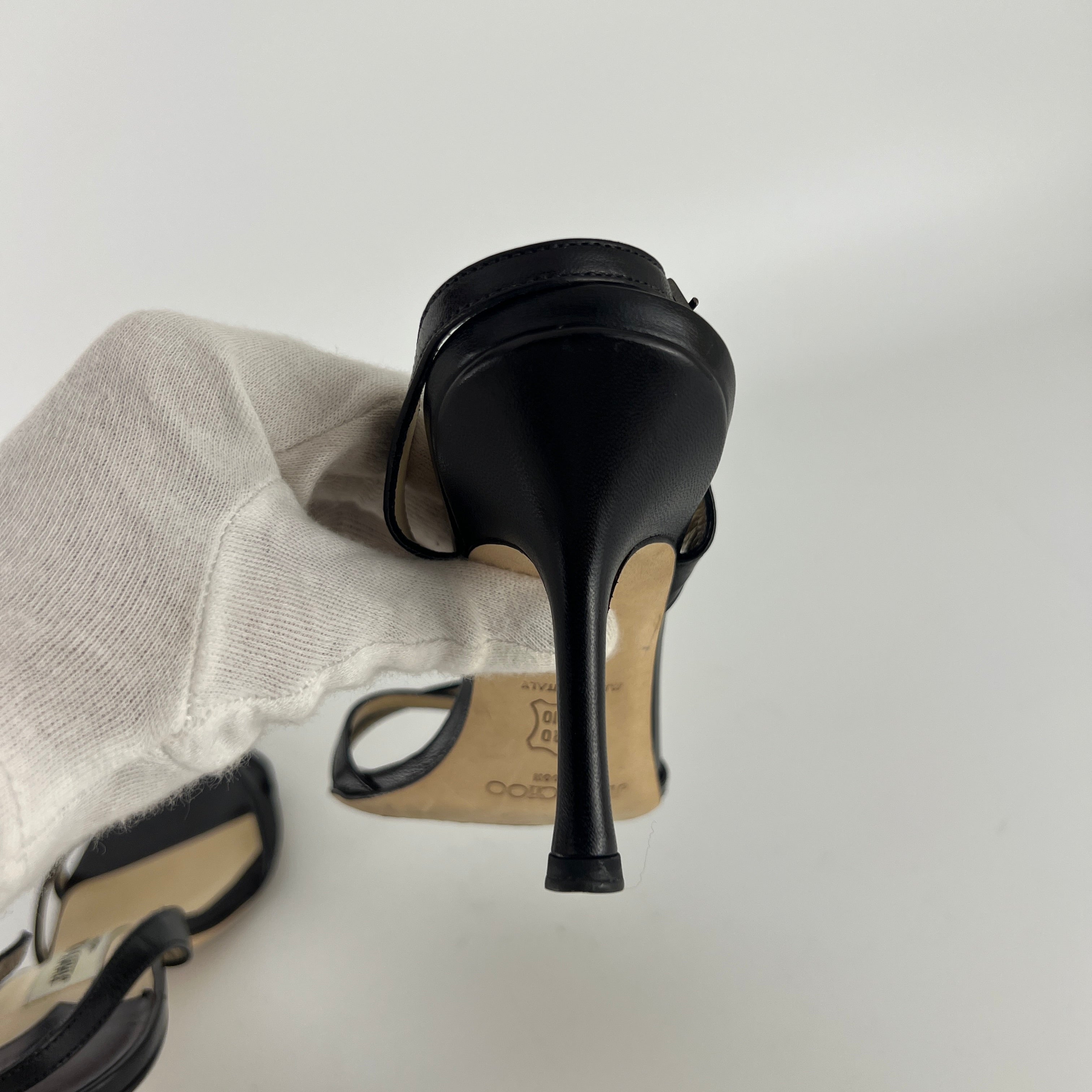 Jimmy Choo | Black Leather Strappy Slingback Sandal Heels (35.5)