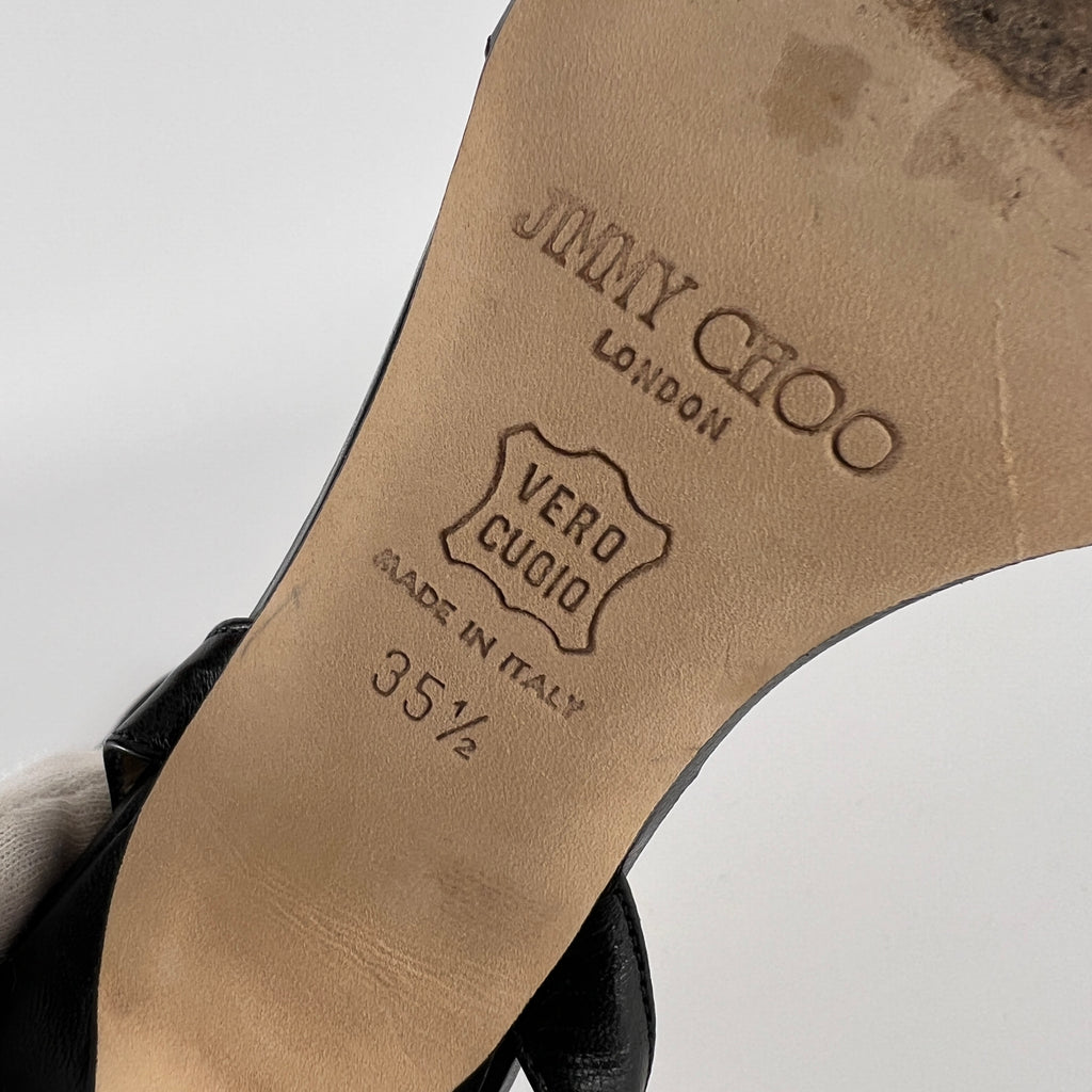 Jimmy Choo | Black Leather Strappy Slingback Sandal Heels (35.5)