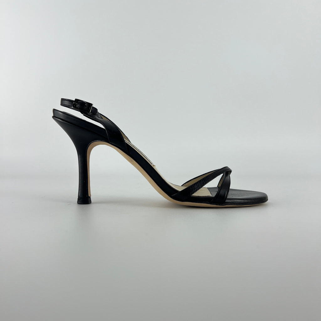 Jimmy Choo | Black Leather Strappy Slingback Sandal Heels (35.5)