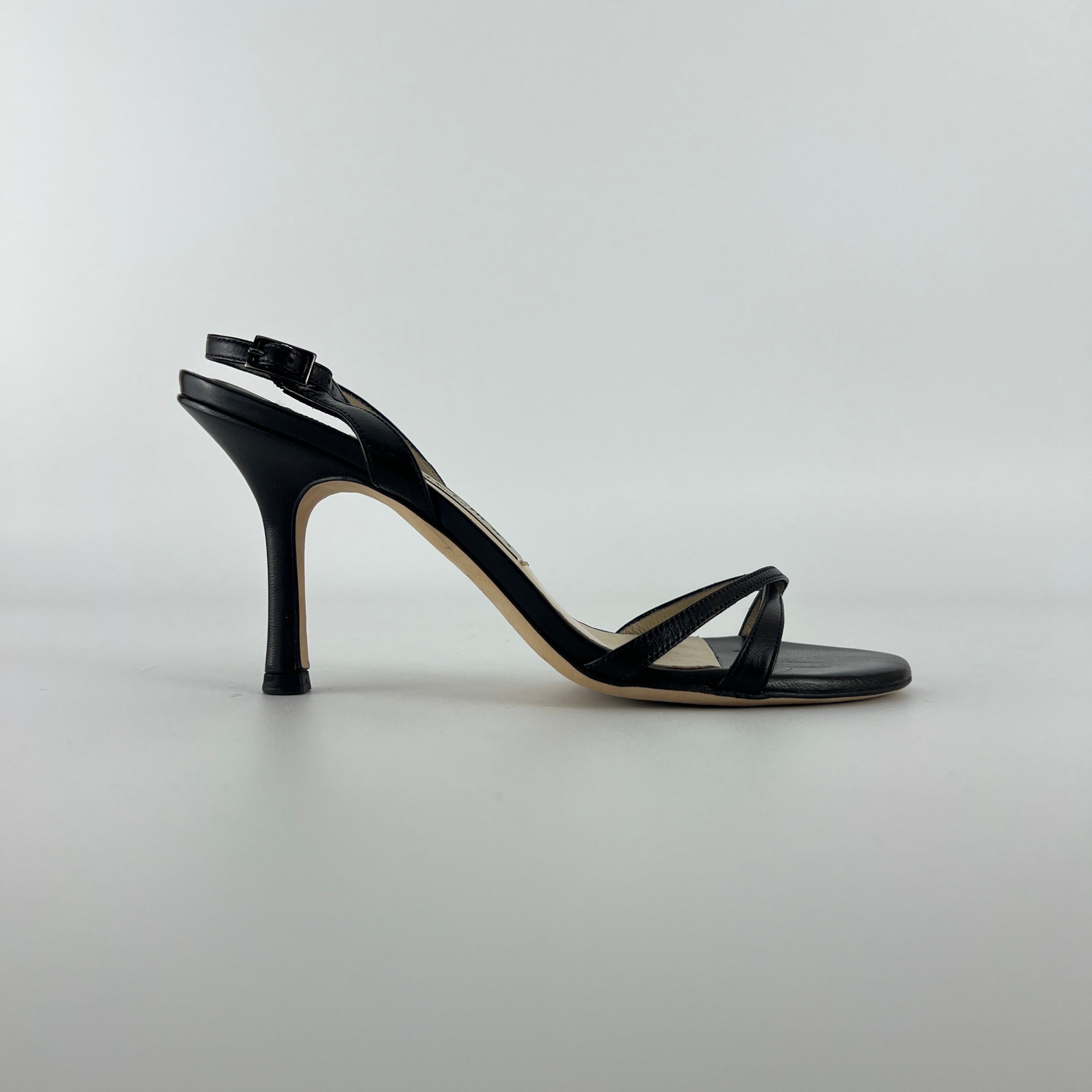 Jimmy Choo | Black Leather Strappy Slingback Sandal Heels (35.5)