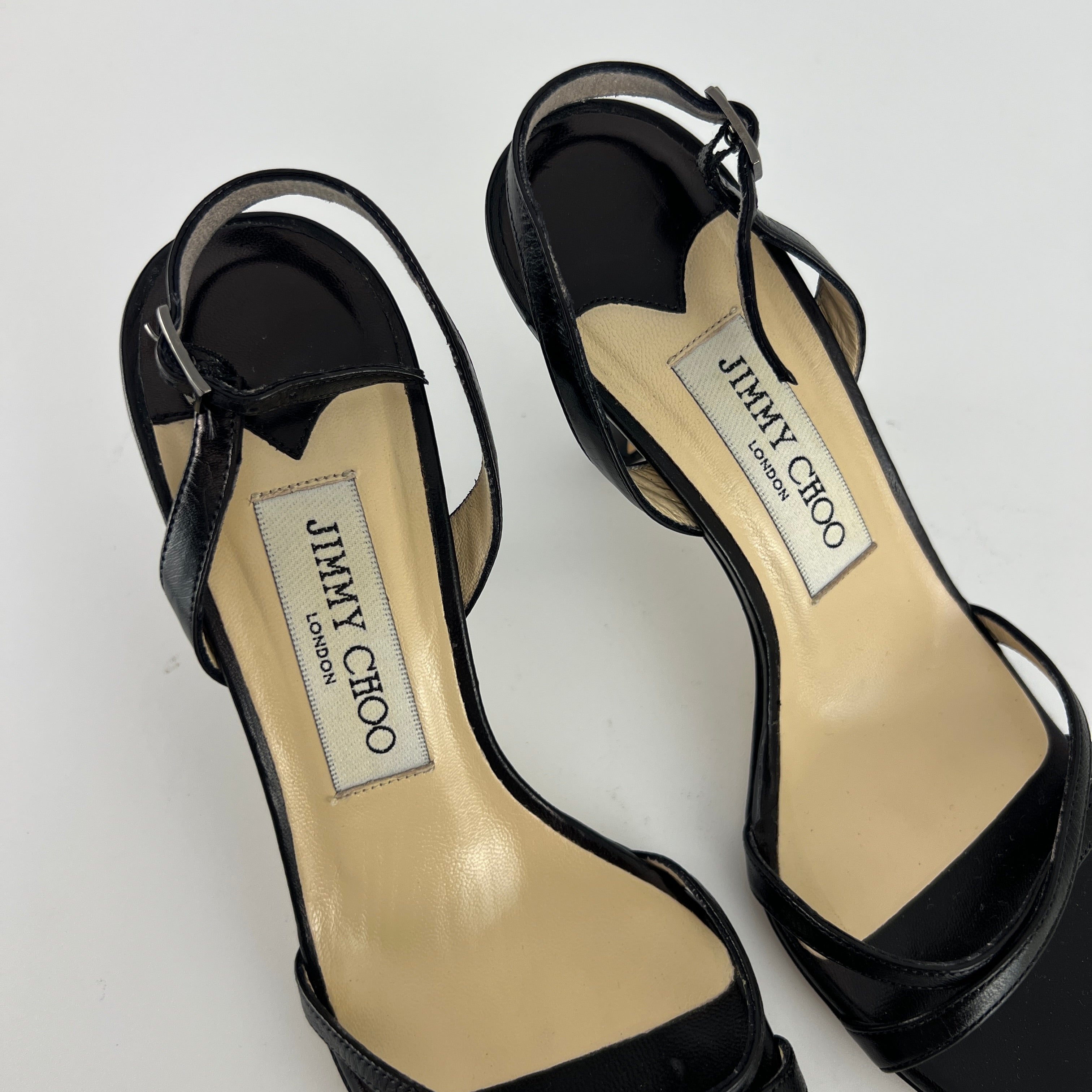 Jimmy Choo | Black Leather Strappy Slingback Sandal Heels (35.5)