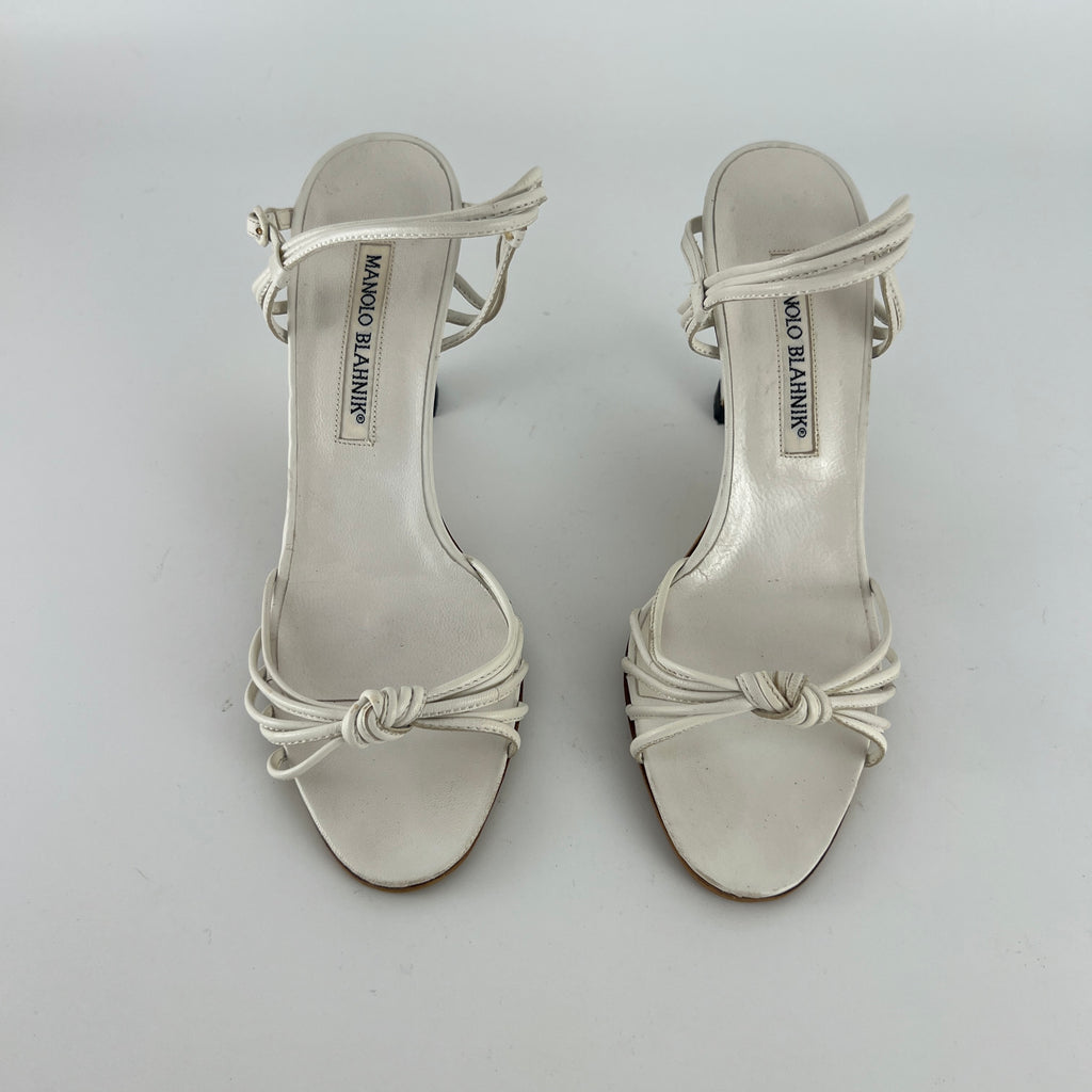 Manolo Blahnik | White Leather Strappy Knot Sandal Heels (36.5)