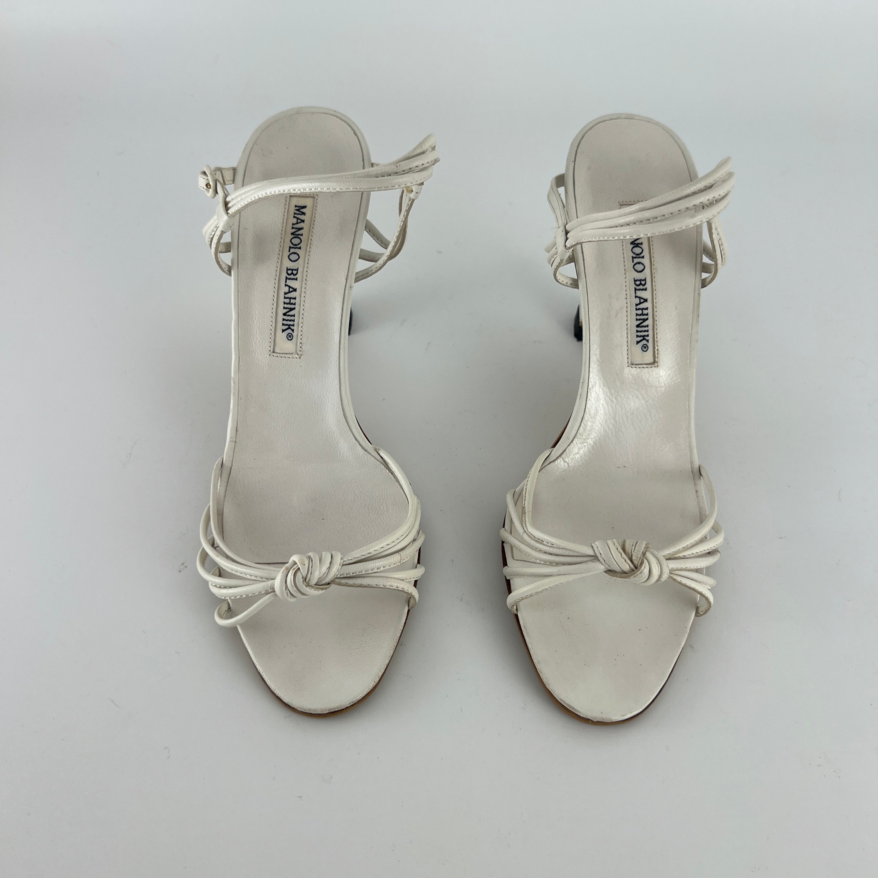 Manolo Blahnik | White Leather Strappy Knot Sandal Heels (36.5)