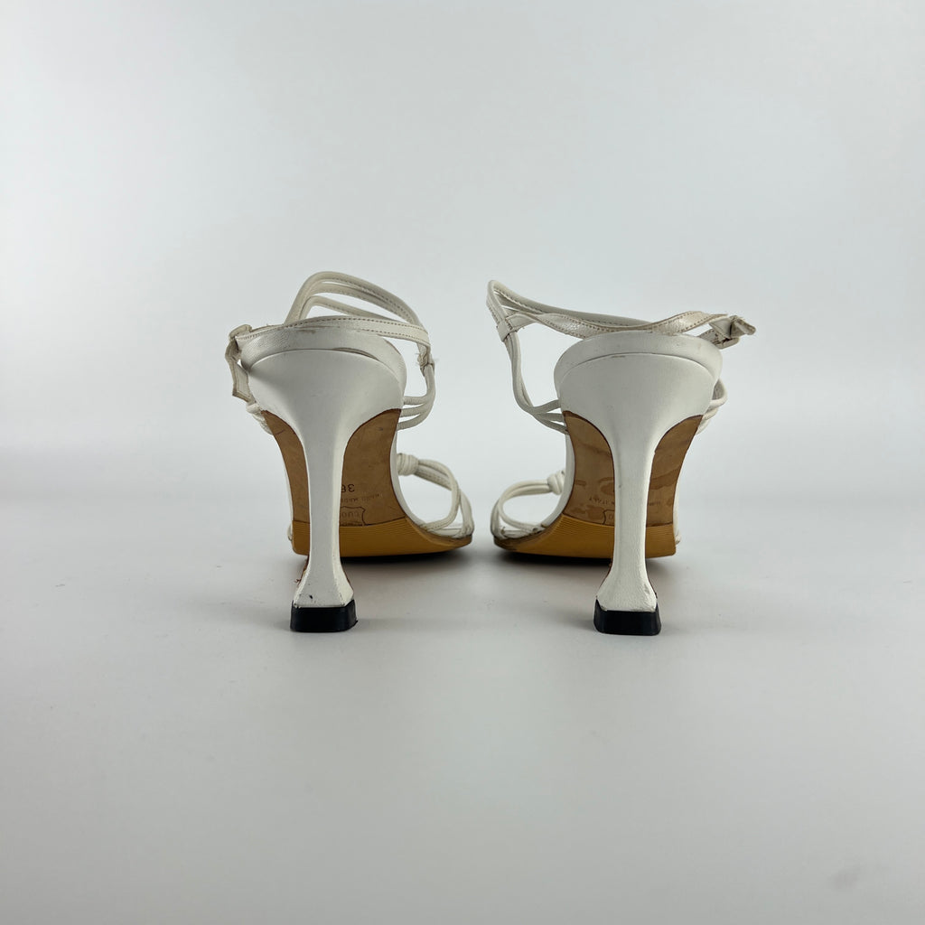 Manolo Blahnik | White Leather Strappy Knot Sandal Heels (36.5)