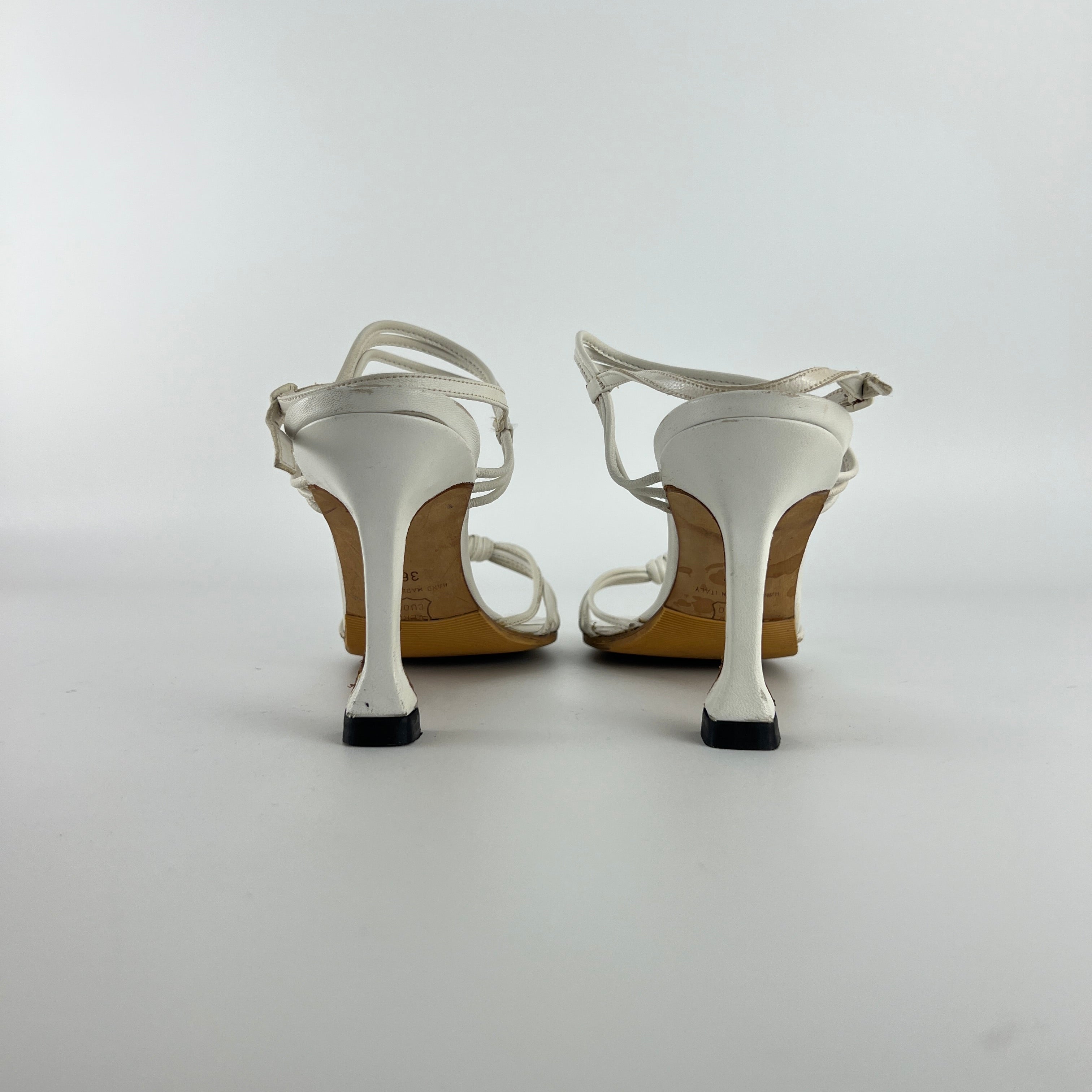 Manolo Blahnik | White Leather Strappy Knot Sandal Heels (36.5)