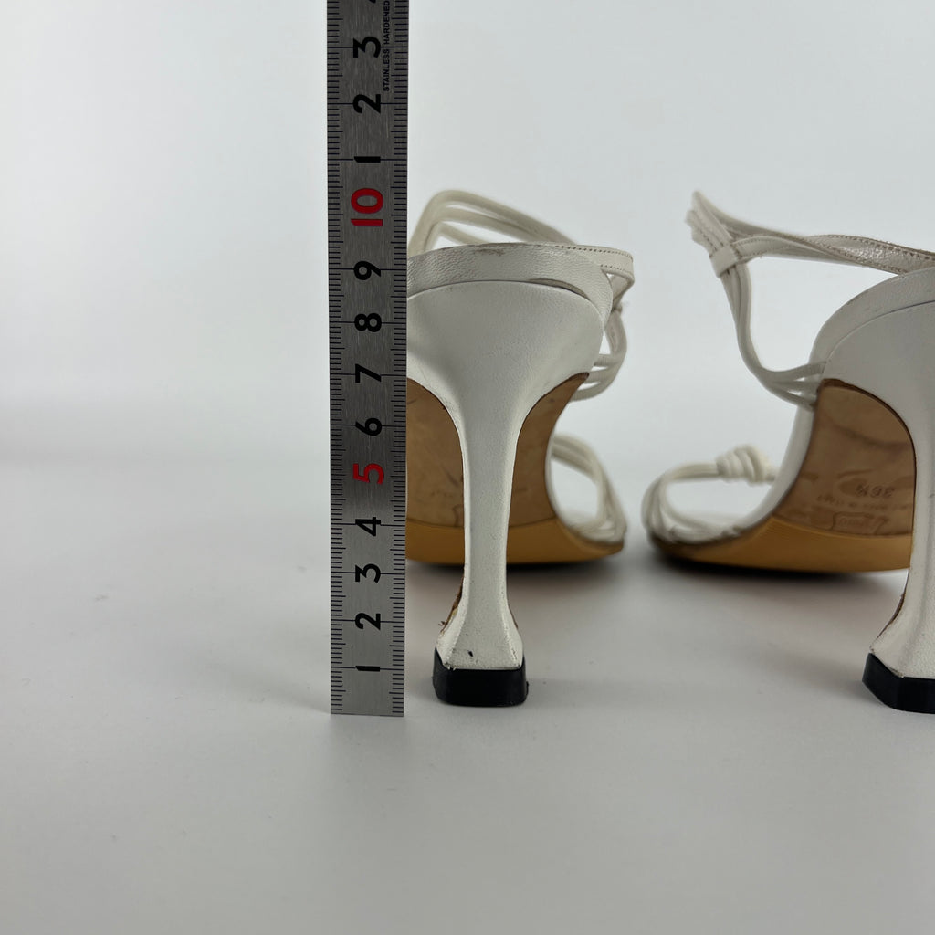 Manolo Blahnik | White Leather Strappy Knot Sandal Heels (36.5)