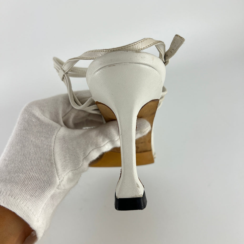 Manolo Blahnik | White Leather Strappy Knot Sandal Heels (36.5)