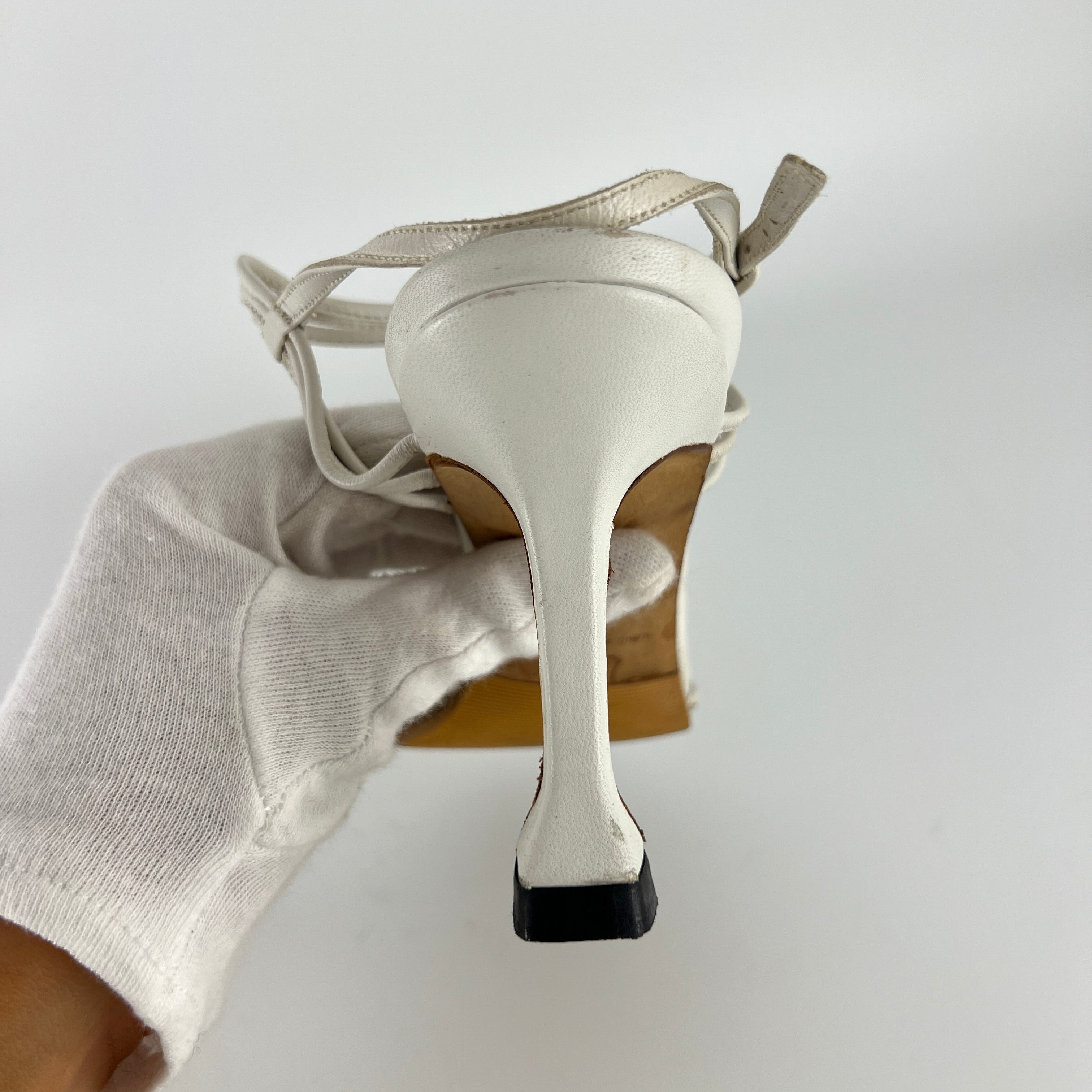 Manolo Blahnik | White Leather Strappy Knot Sandal Heels (36.5)