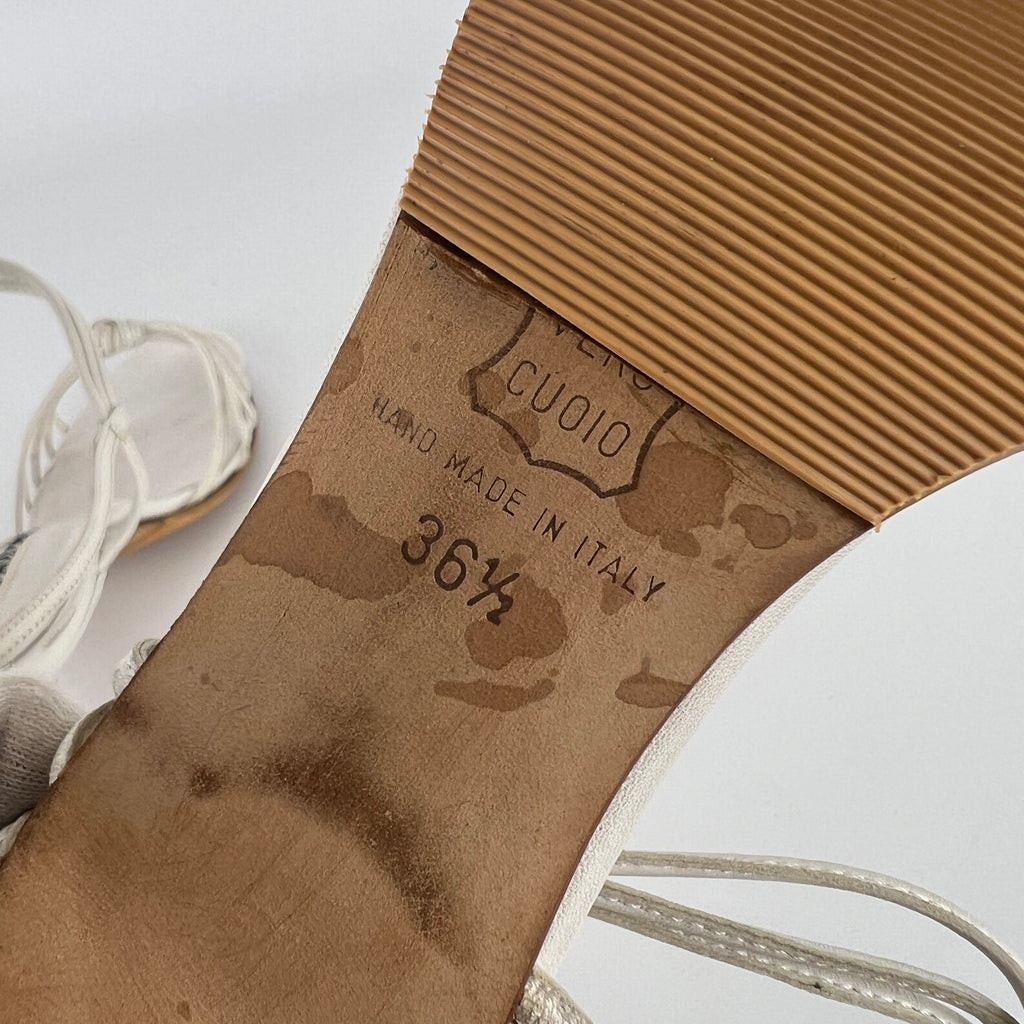 Manolo Blahnik | White Leather Strappy Knot Sandal Heels (36.5)