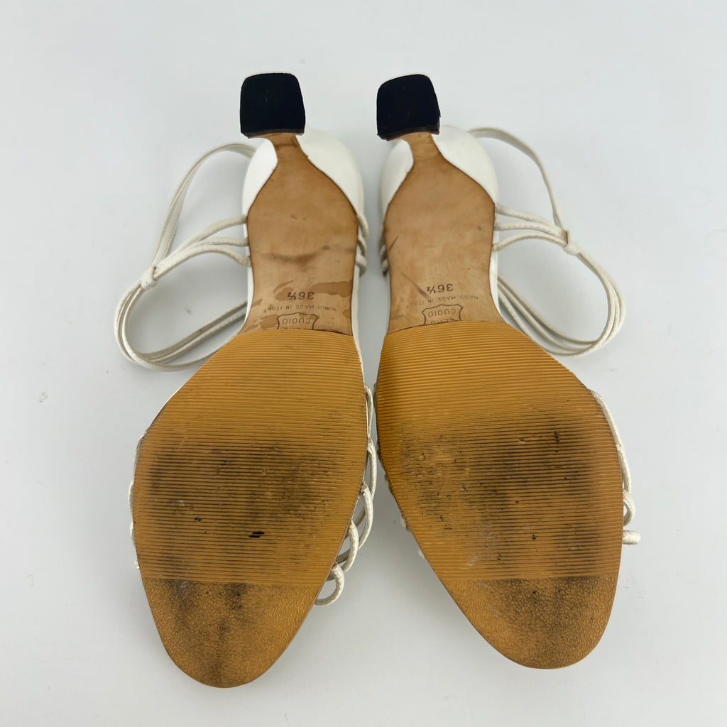 Manolo Blahnik | White Leather Strappy Knot Sandal Heels (36.5)