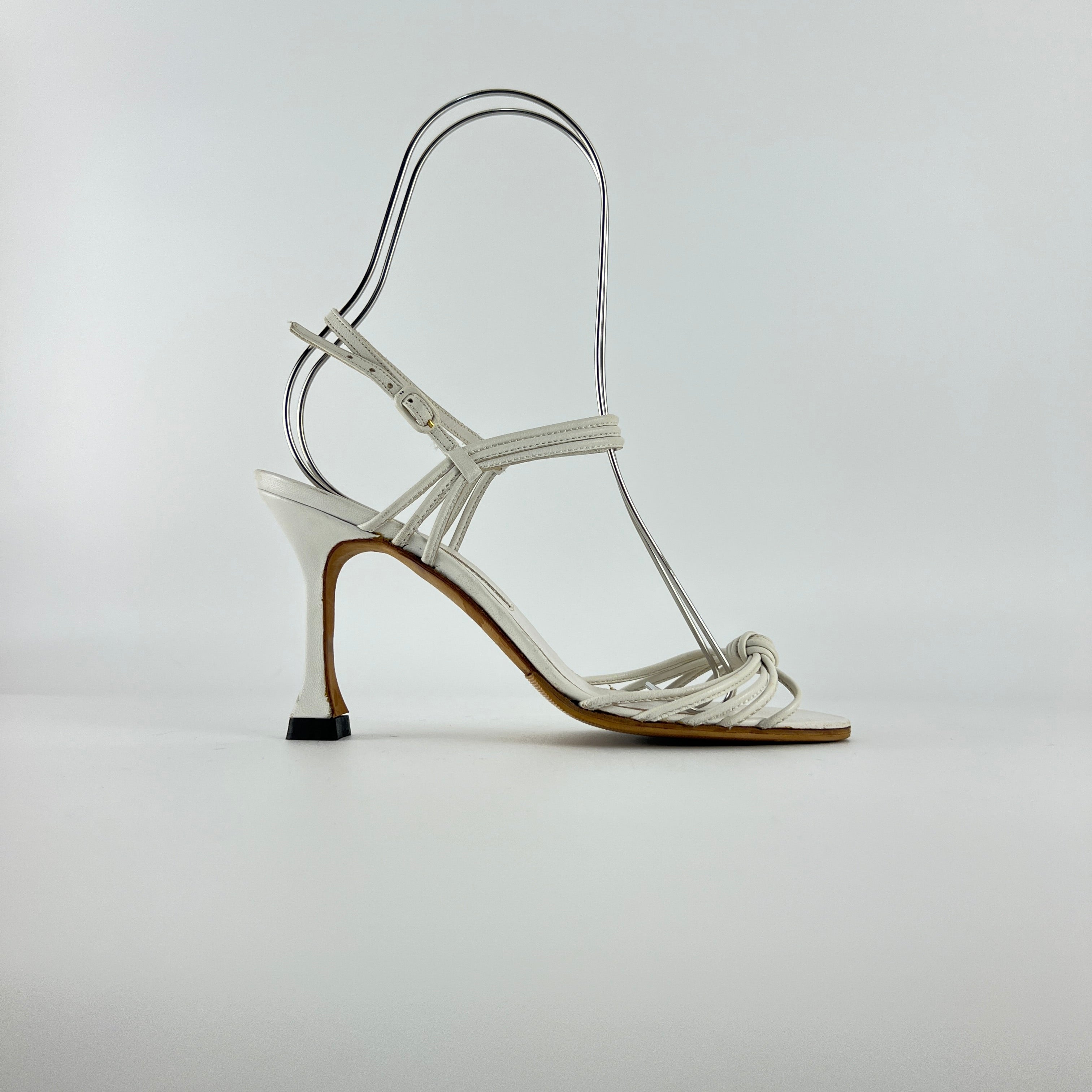 Manolo Blahnik | White Leather Strappy Knot Sandal Heels (36.5)