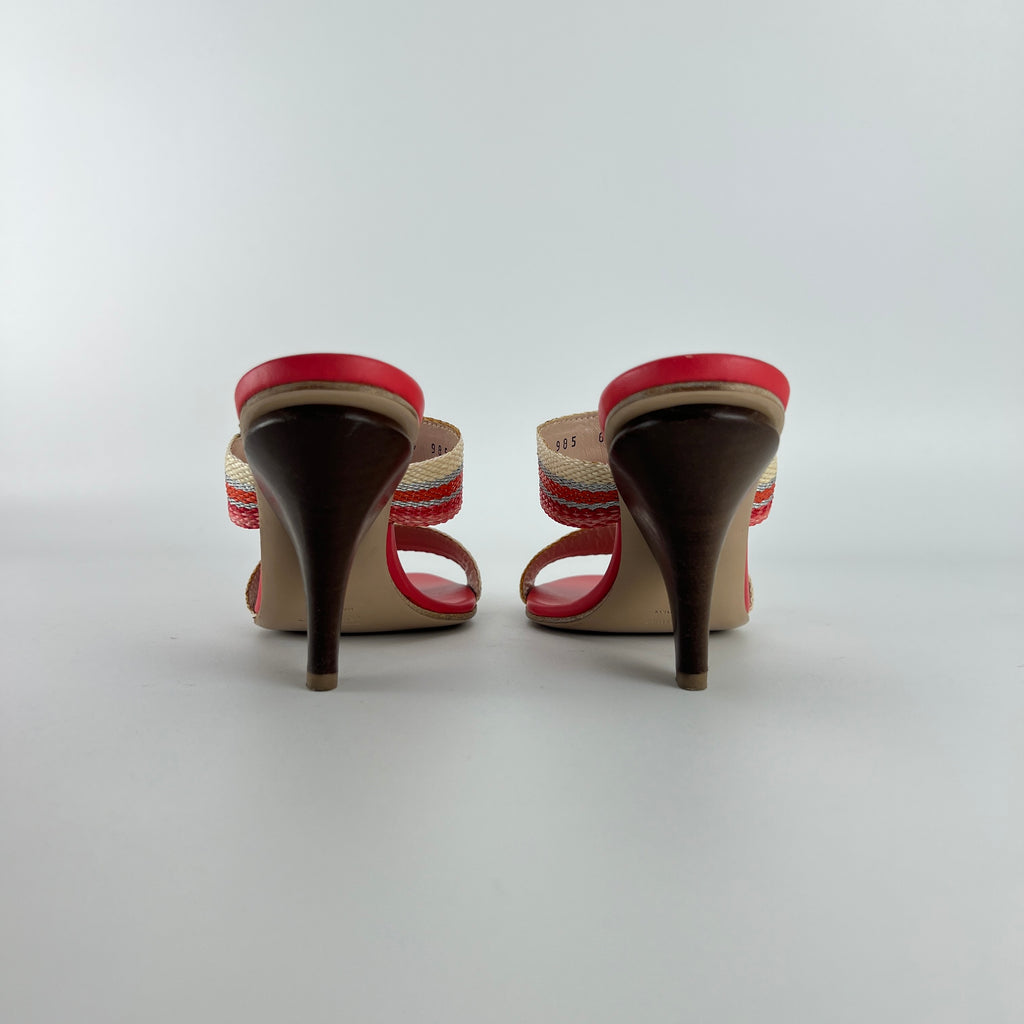 Ferragamo | Pink Stripe Silver Buckle Wedge Heels (6 , 36)